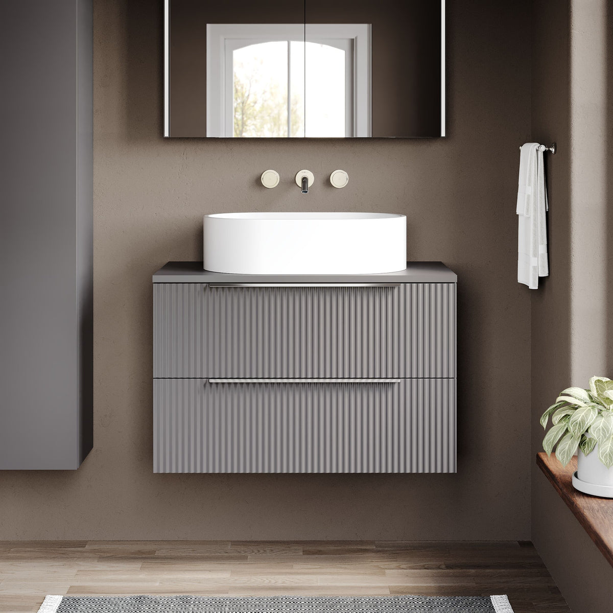 Hudson Reed Fluted 800mm 2 Drawer Wall Hung Vanity With Co-ordinating Worktop