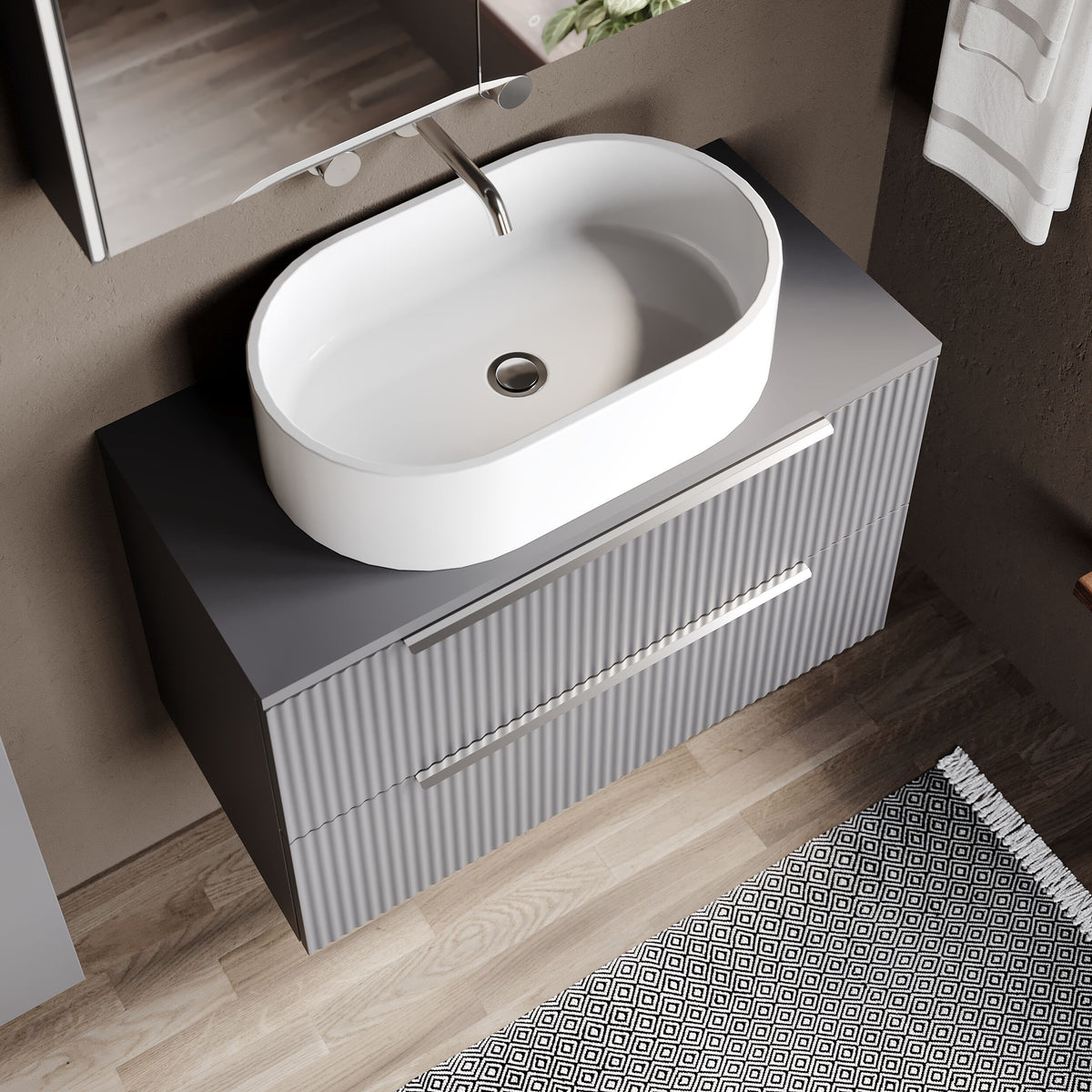 Hudson Reed Fluted 800mm 2 Drawer Wall Hung Vanity With Co-ordinating Worktop