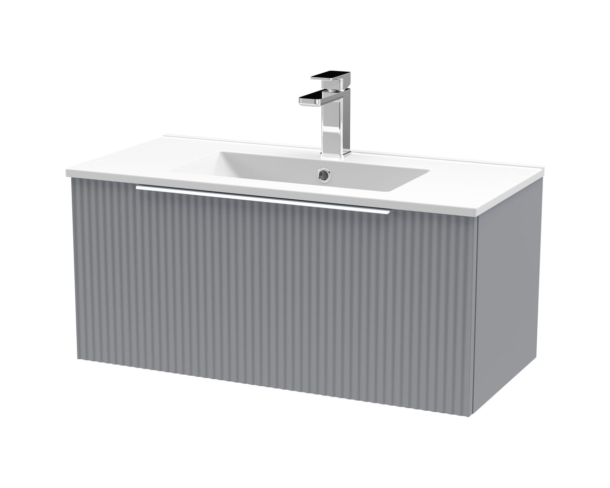 Hudson Reed Fluted 800mm 1 Drawer Wall Hung Vanity Unit With Minimalist Basin