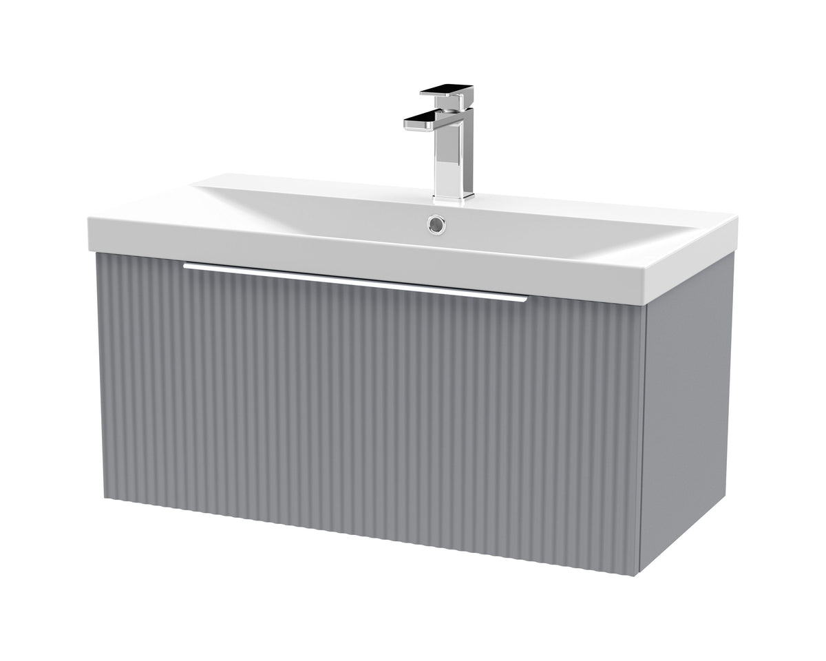 Hudson Reed Fluted 800mm 1 Drawer Wall Hung Vanity Unit With Thin Edge Basin