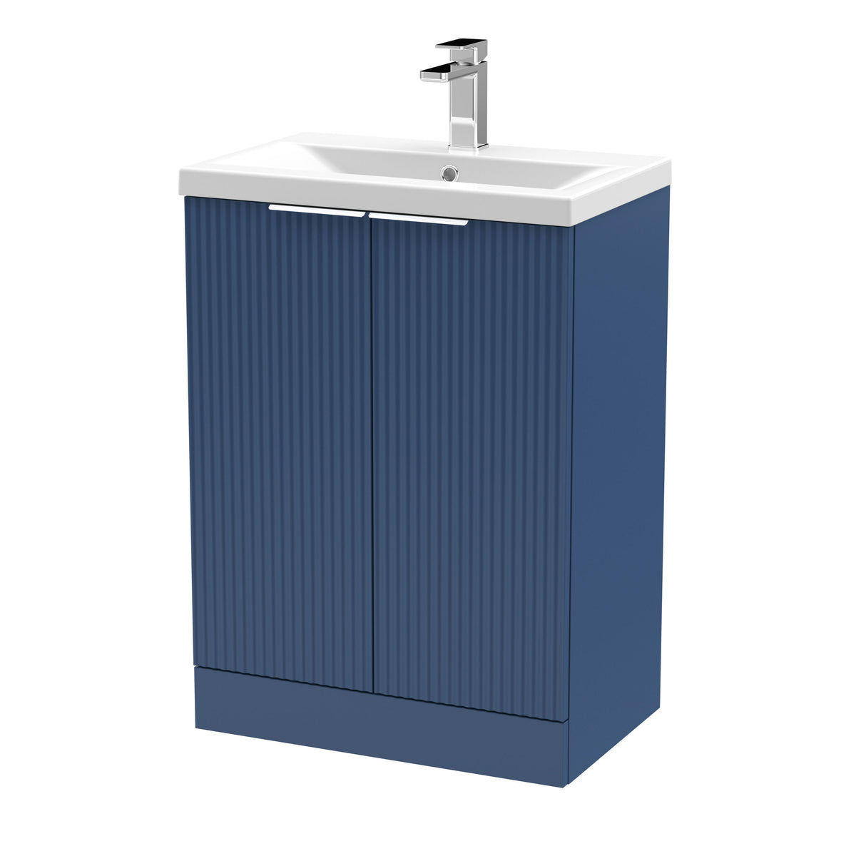 Hudson Reed Fluted 600mm 2 Door Floor Standing Vanity Unit With Mid-Edge Basin