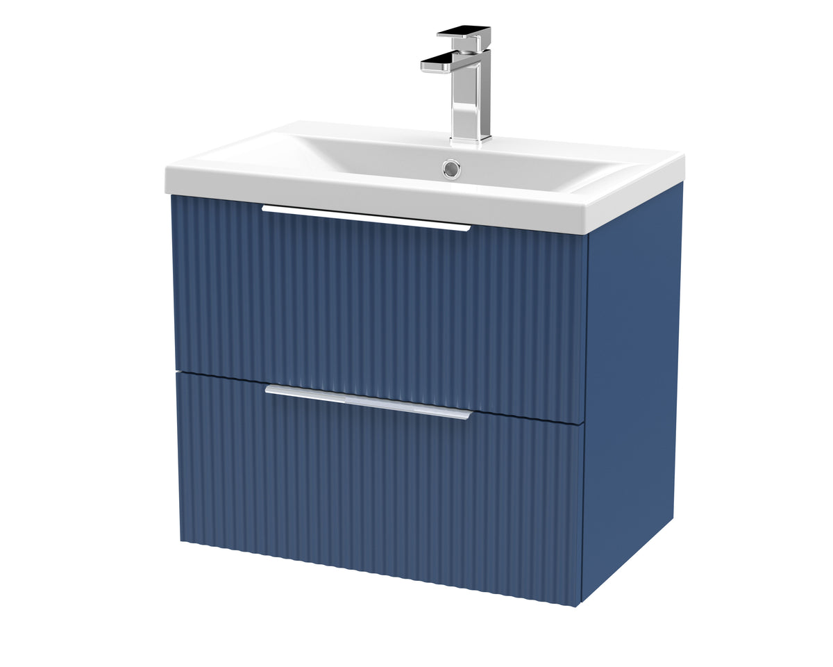 Hudson Reed Fluted 600mm 2 Drawer Wall Hung Vanity Unit With Mid-Edge Basin