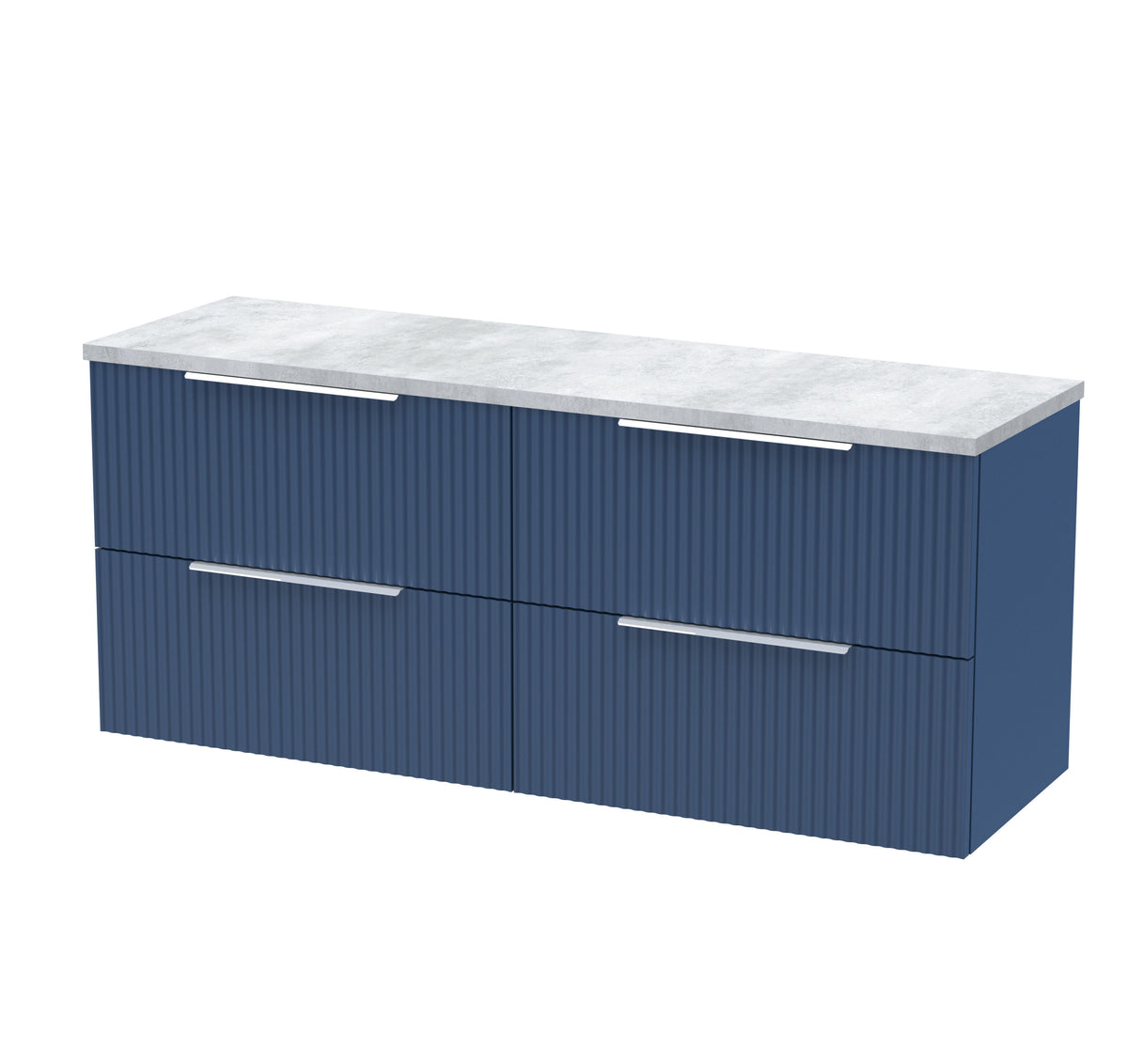 Hudson Reed Fluted 1215mm 4 Drawer Wall Hung Vanity Unit With Bellato Grey Worktop