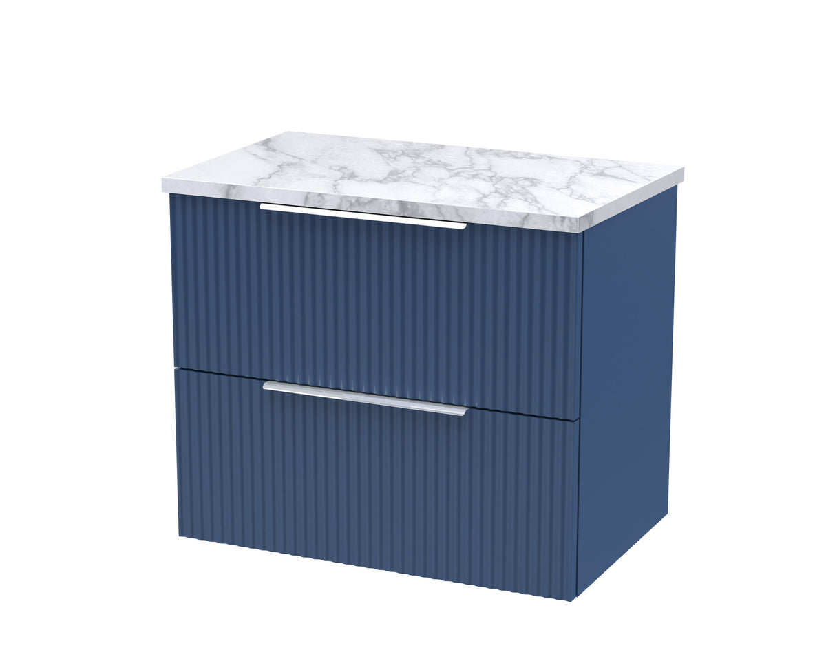 Hudson Reed Fluted 600mm 2 Drawer Wall Hung Vanity Unit With Carrara Laminate Worktop