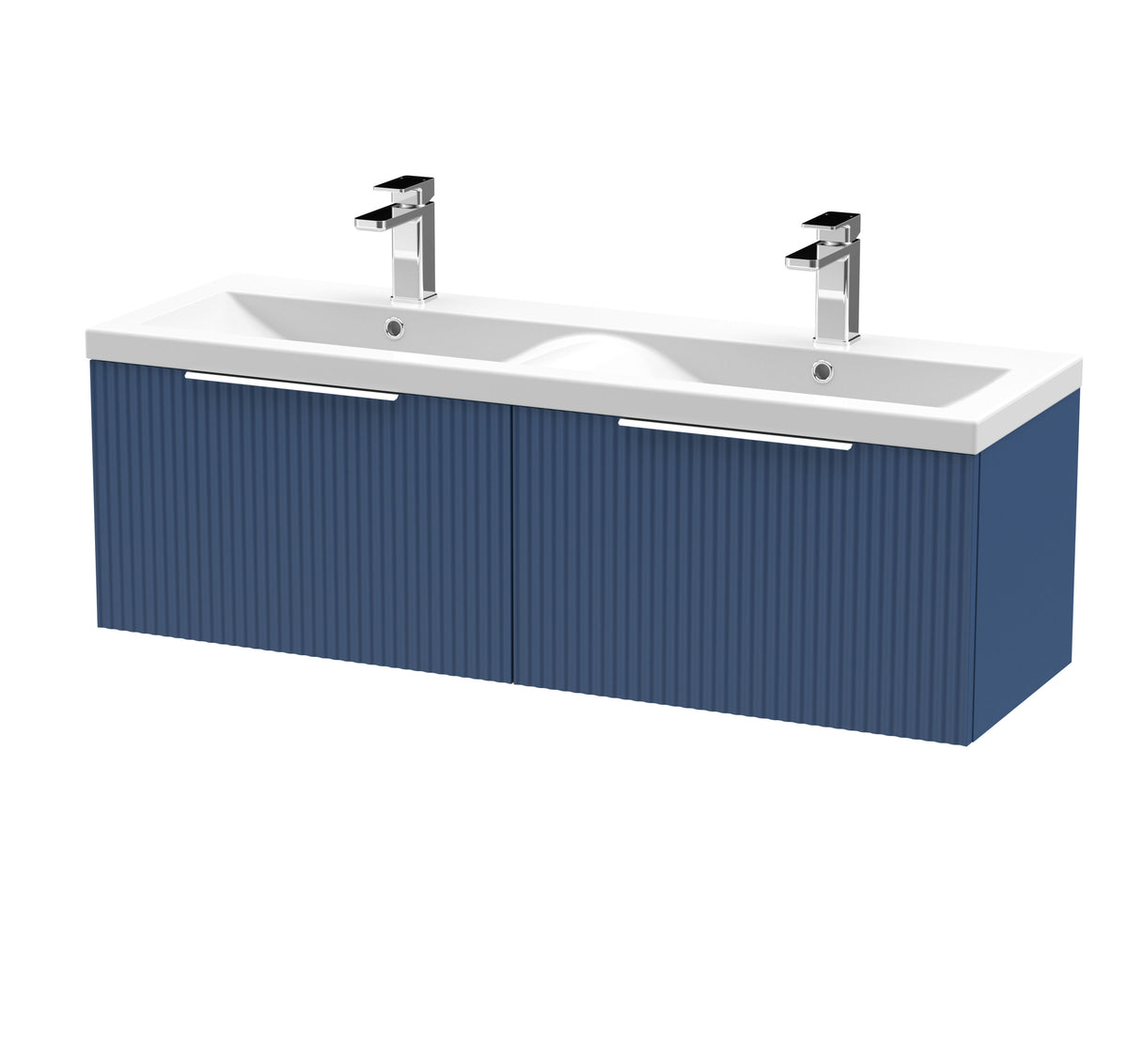 Hudson Reed Fluted 1200mm 2 Drawer Wall Hung Vanity Unit With 2 Tap Hole Ceramic Basin