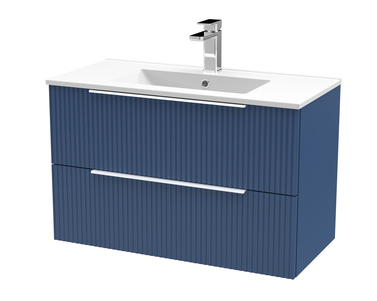 Hudson Reed Fluted 800mm 2 Drawer Wall Hung Vanity Unit With Minimalist Basin