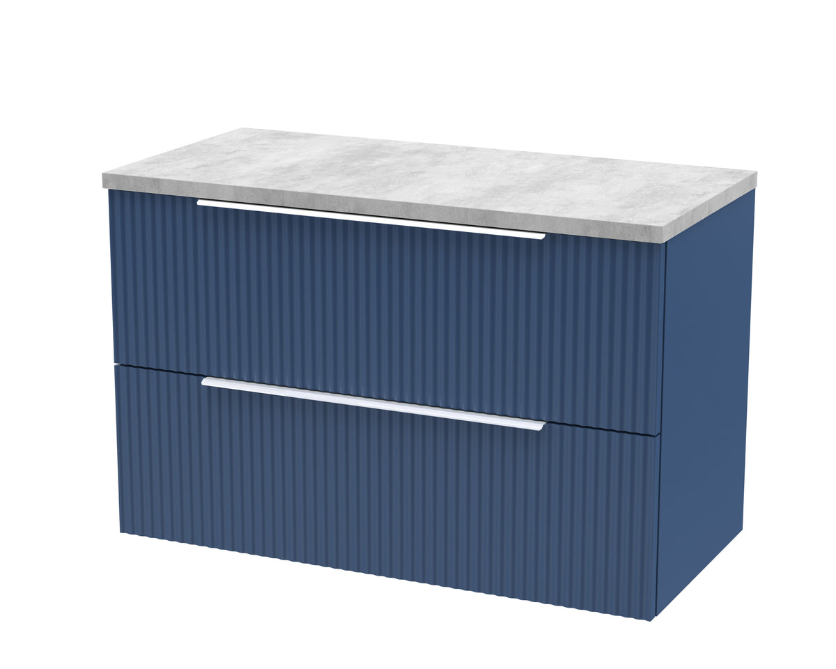 Hudson Reed Fluted 800mm 2 Drawer Wall Hung Vanity Unit With Bellato Grey Worktop