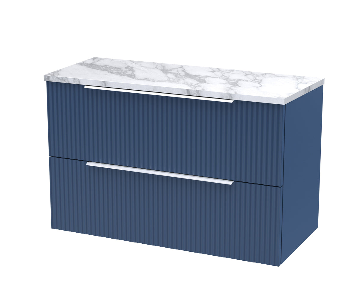 Hudson Reed Fluted 800mm 2 Drawer Wall Hung Vanity Unit With Carrara Laminate Worktop