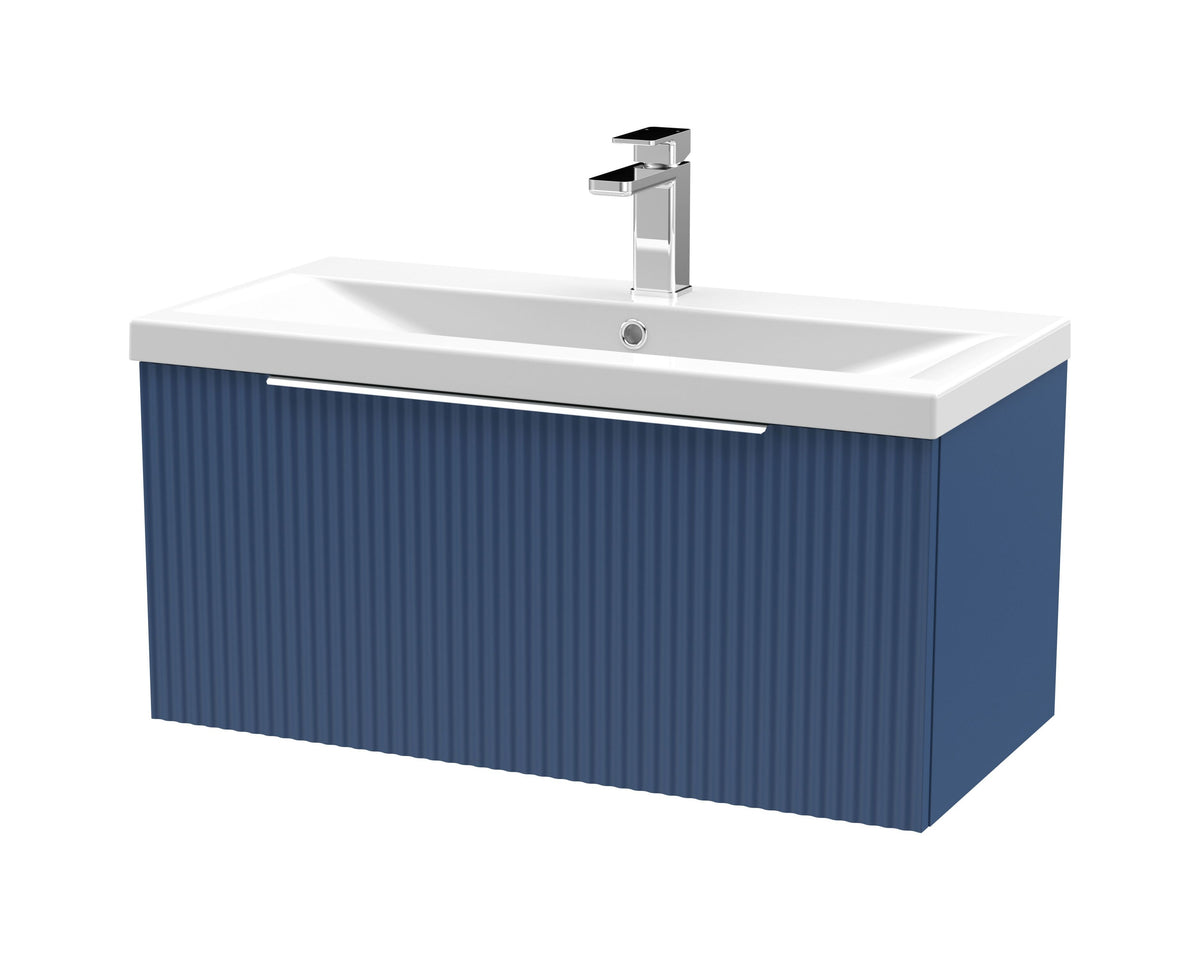 Hudson Reed Fluted 800mm 1 Drawer Wall Hung Vanity Unit With Mid-Edge Basin