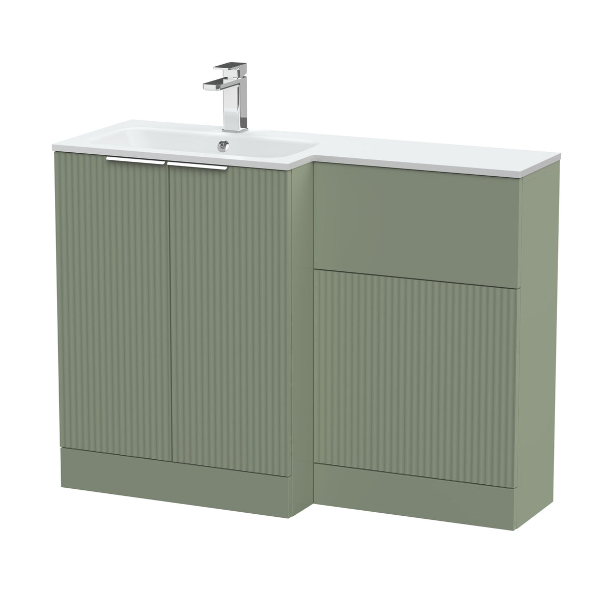 Hudson Reed Fluted 1100mm Left-Hand 2 Door Floor Standing Combination Unit With Stone Basin