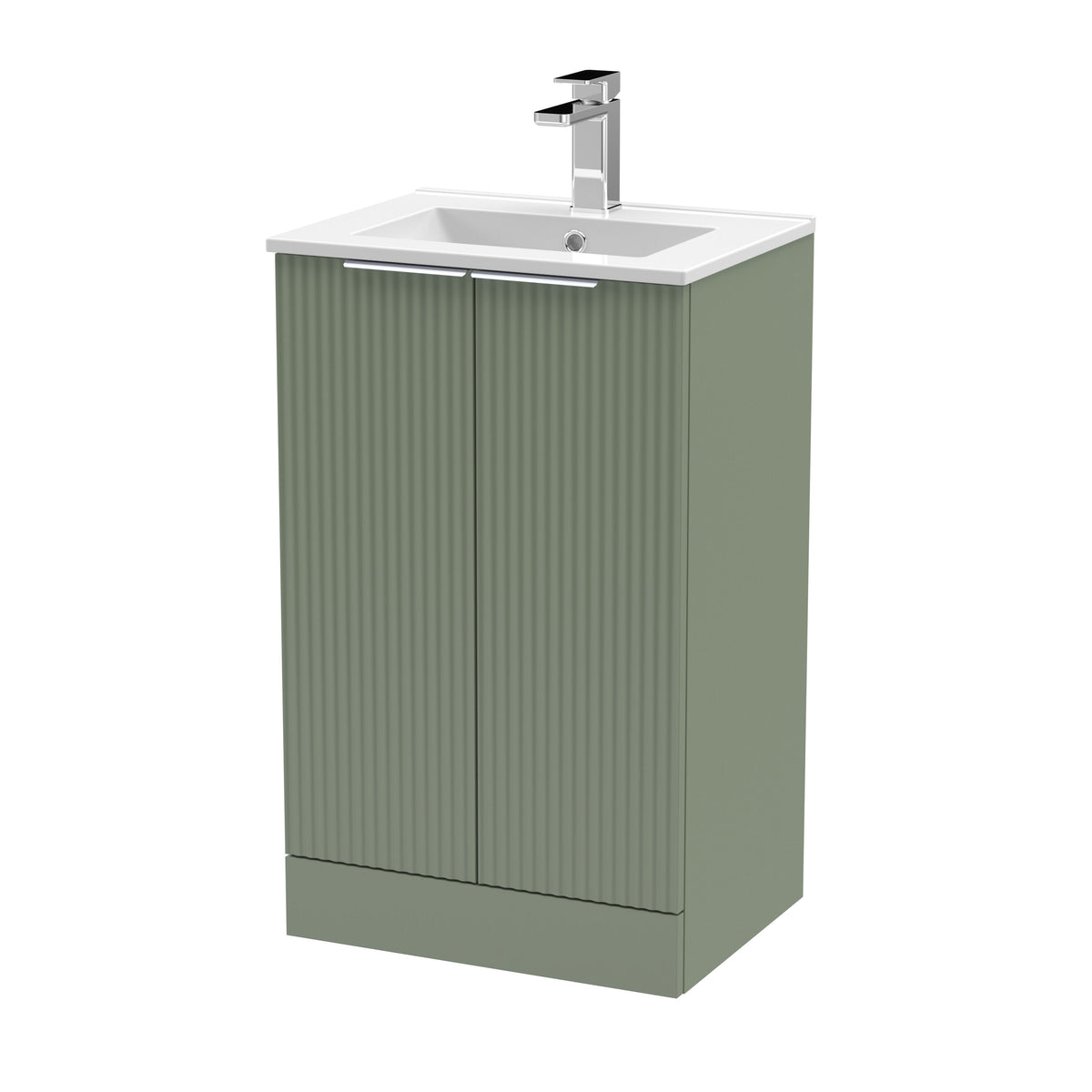 Hudson Reed Fluted 500mm 2 Door Floor Standing Vanity Unit With Minimalist Basin