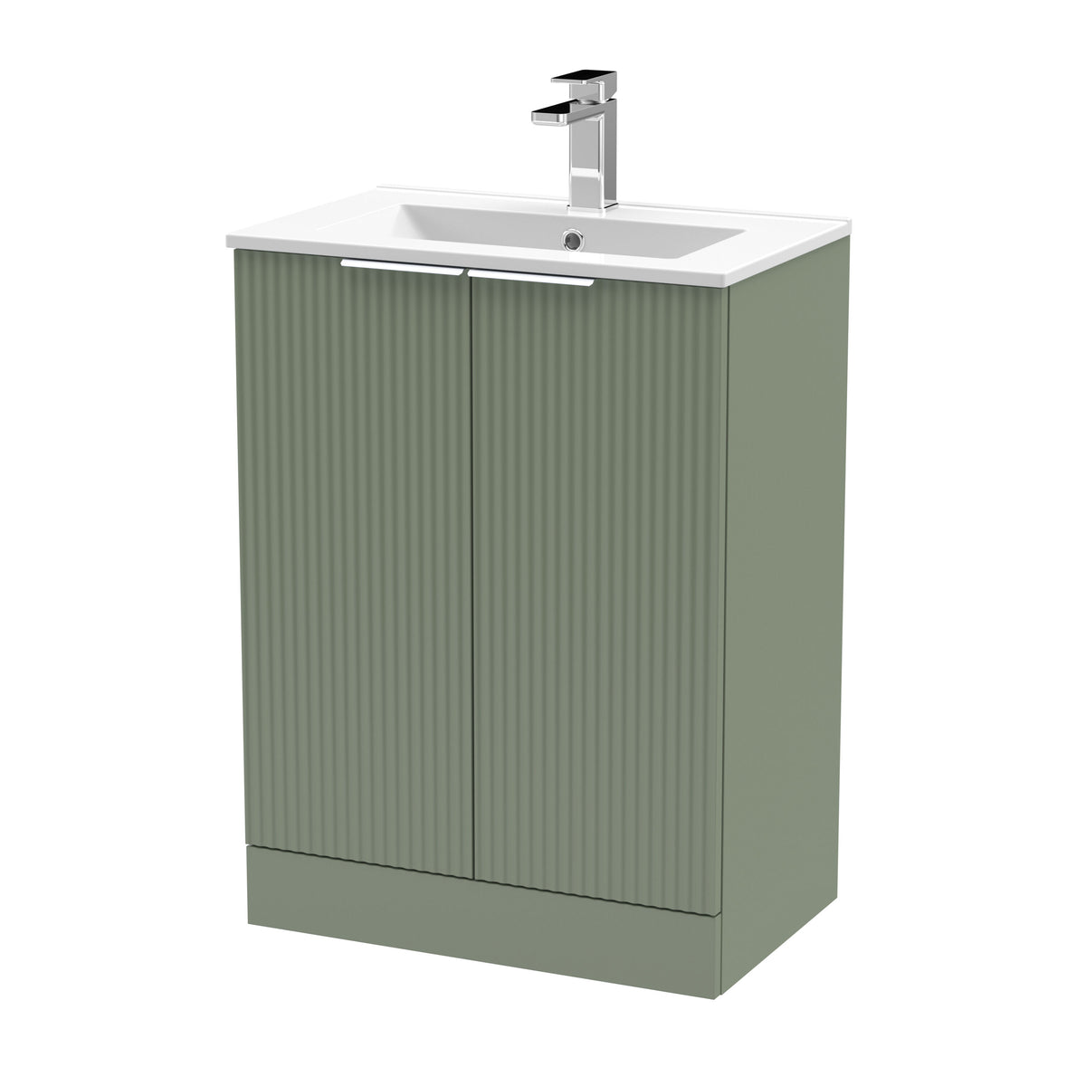 Hudson Reed Fluted 600mm 2 Door Floor Standing Vanity Unit With Minimalist Basin