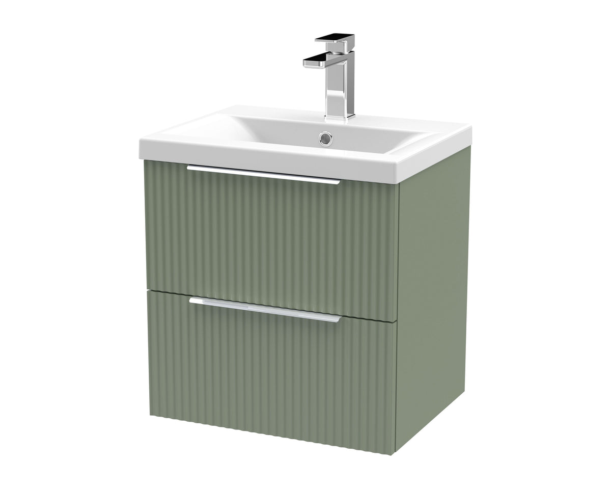 Hudson Reed Fluted 500mm 2 Drawer Wall Hung Vanity Unit With Mid-Edge Basin