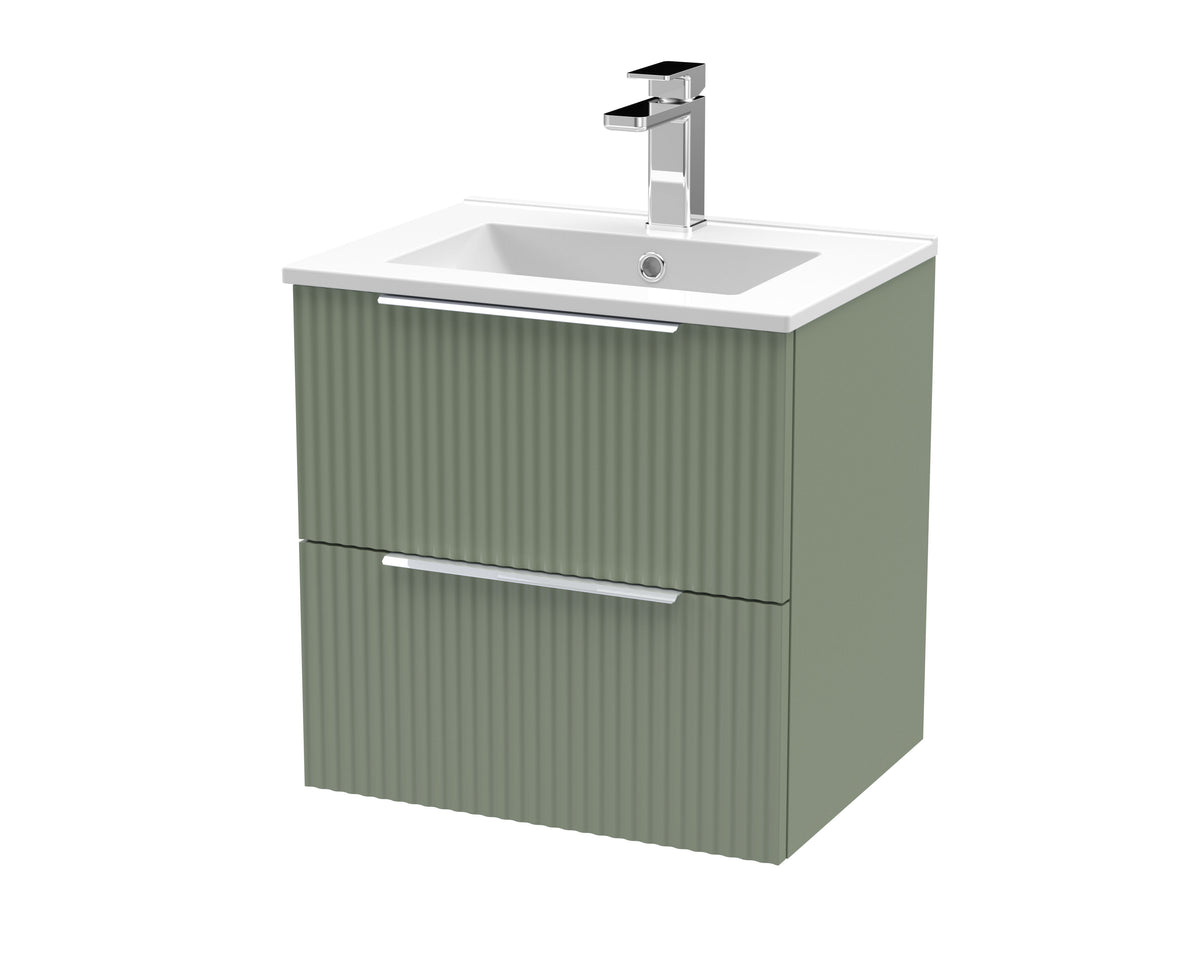 Hudson Reed Fluted 500mm 2 Drawer Wall Hung Vanity Unit With Minimalist Basin