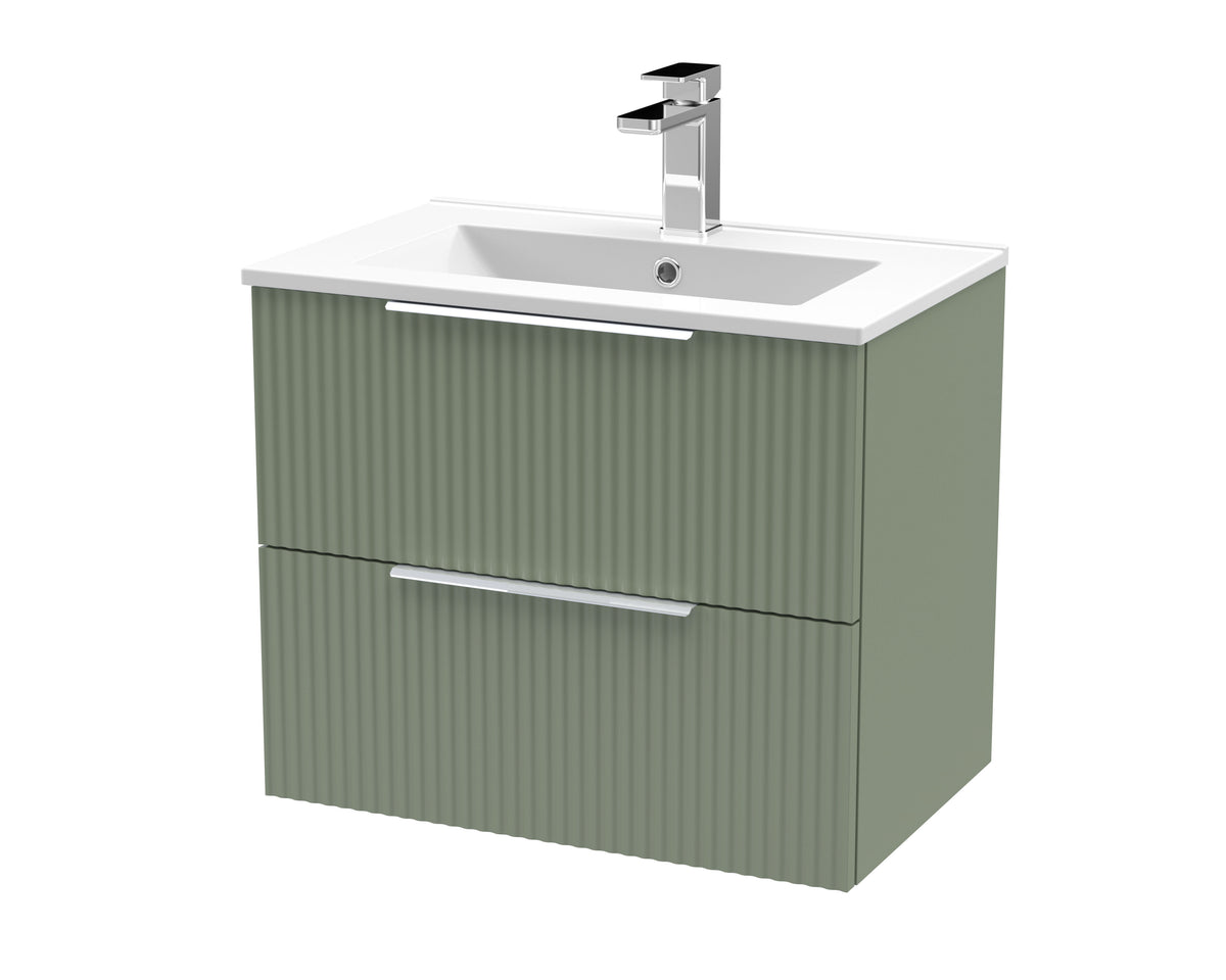 Hudson Reed Fluted 600mm 2 Drawer Wall Hung Vanity Unit With Minimalist Basin