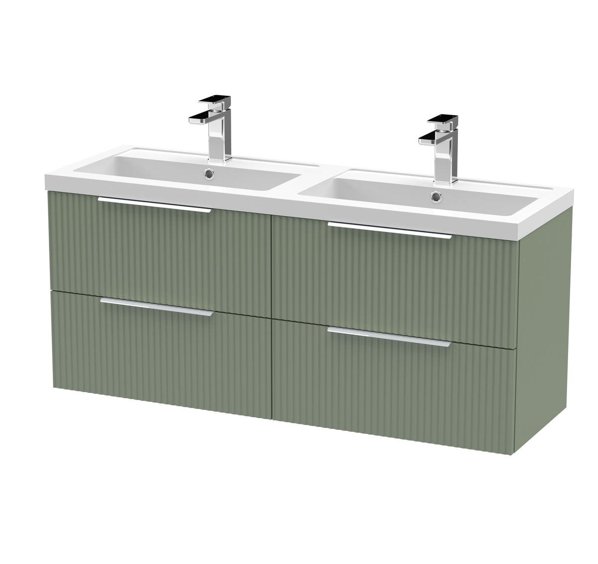 Hudson Reed Fluted 1200mm 4 Drawer Wall Hung Vanity Unit With 2 Tap Hole Polymarble basin