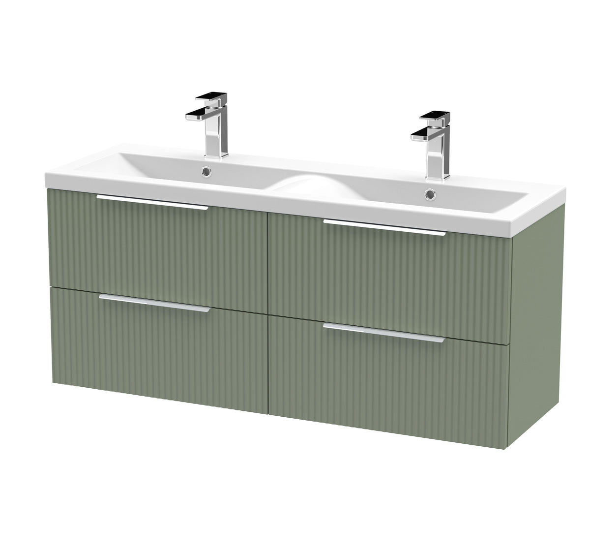 Hudson Reed Fluted 1200mm 4 Drawer Wall Hung Vanity Unit With 2 Tap Hole Ceramic Basin