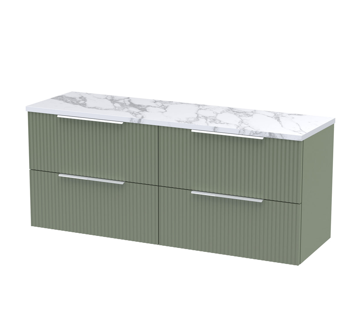 Hudson Reed Fluted 1215mm 4 Drawer Wall Hung Vanity With Carrara Laminate Worktop