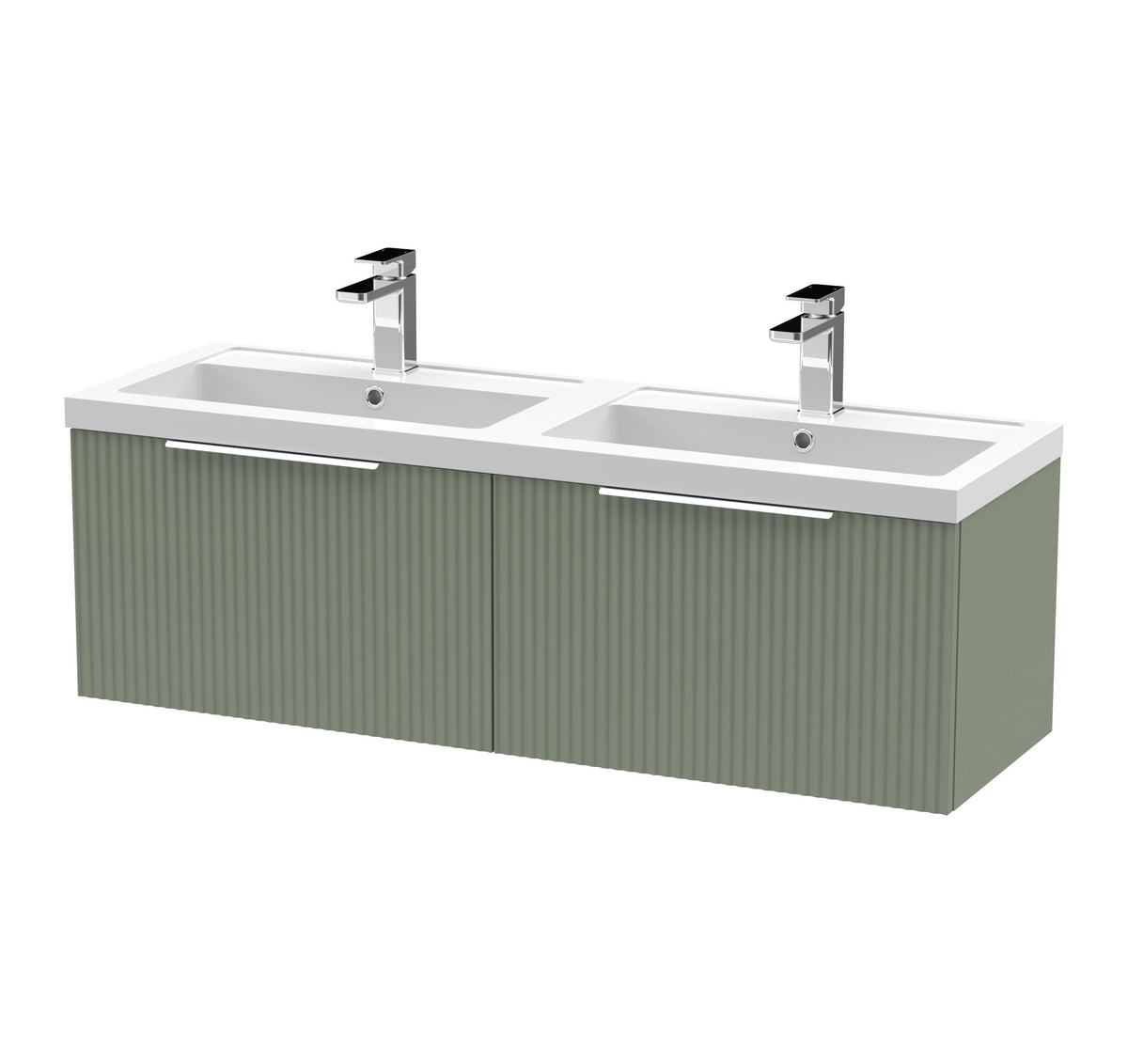 Hudson Reed Fluted 1200mm 2 Drawer Wall Hung Vanity Unit With 2 Tap Hole Polymarble basin