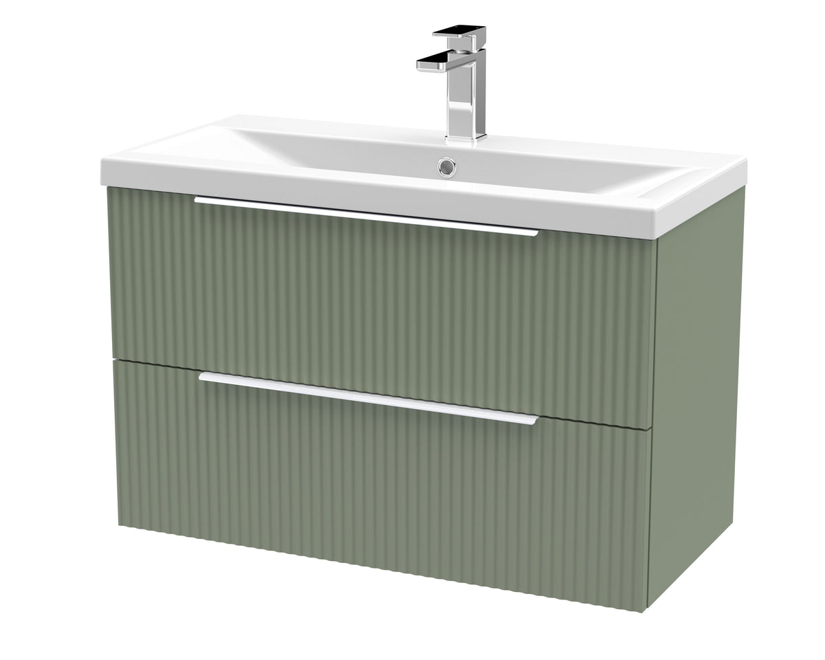 Hudson Reed Fluted 800mm 2 Drawer Wall Hung Vanity Unit With Mid-Edge Basin