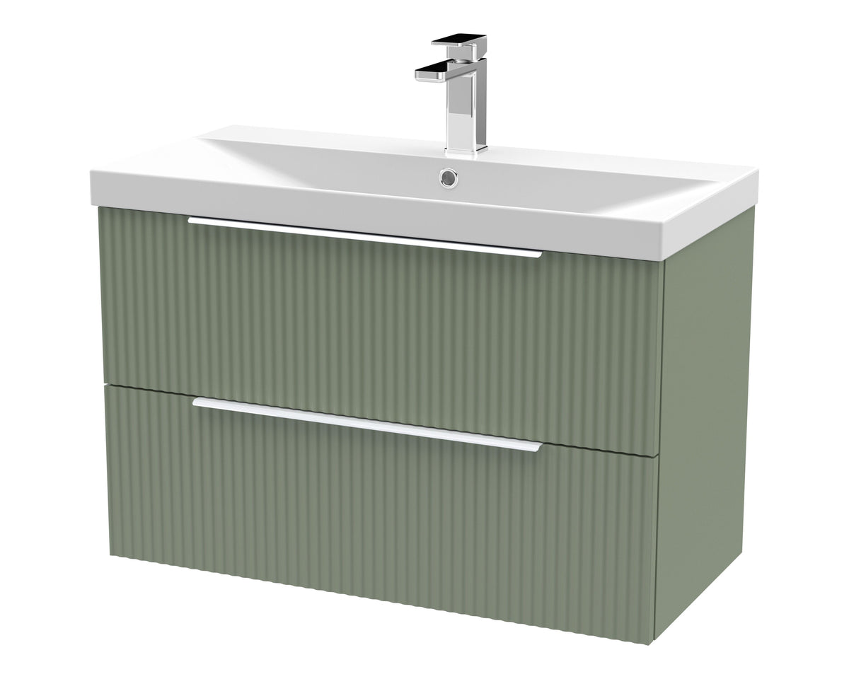 Hudson Reed Fluted 800mm 2 Drawer Wall Hung Vanity Unit With Thin Edge Basin