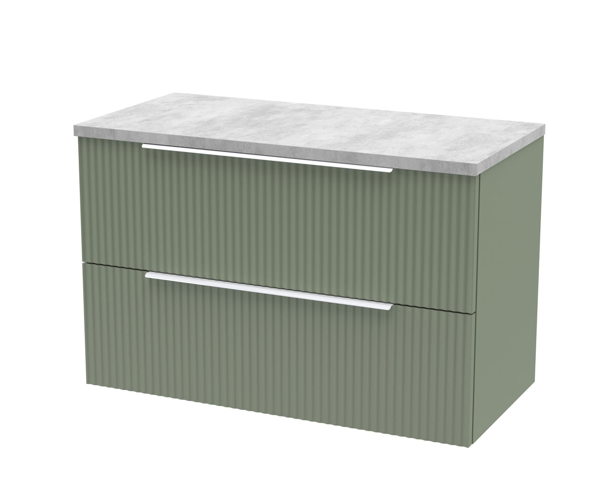 Hudson Reed Fluted 800mm 2 Drawer Wall Hung Vanity Unit With Bellato Grey Worktop