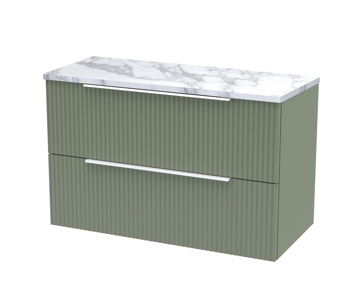 Hudson Reed Fluted 800mm 2 Drawer Wall Hung Vanity With Carrara Laminate Worktop