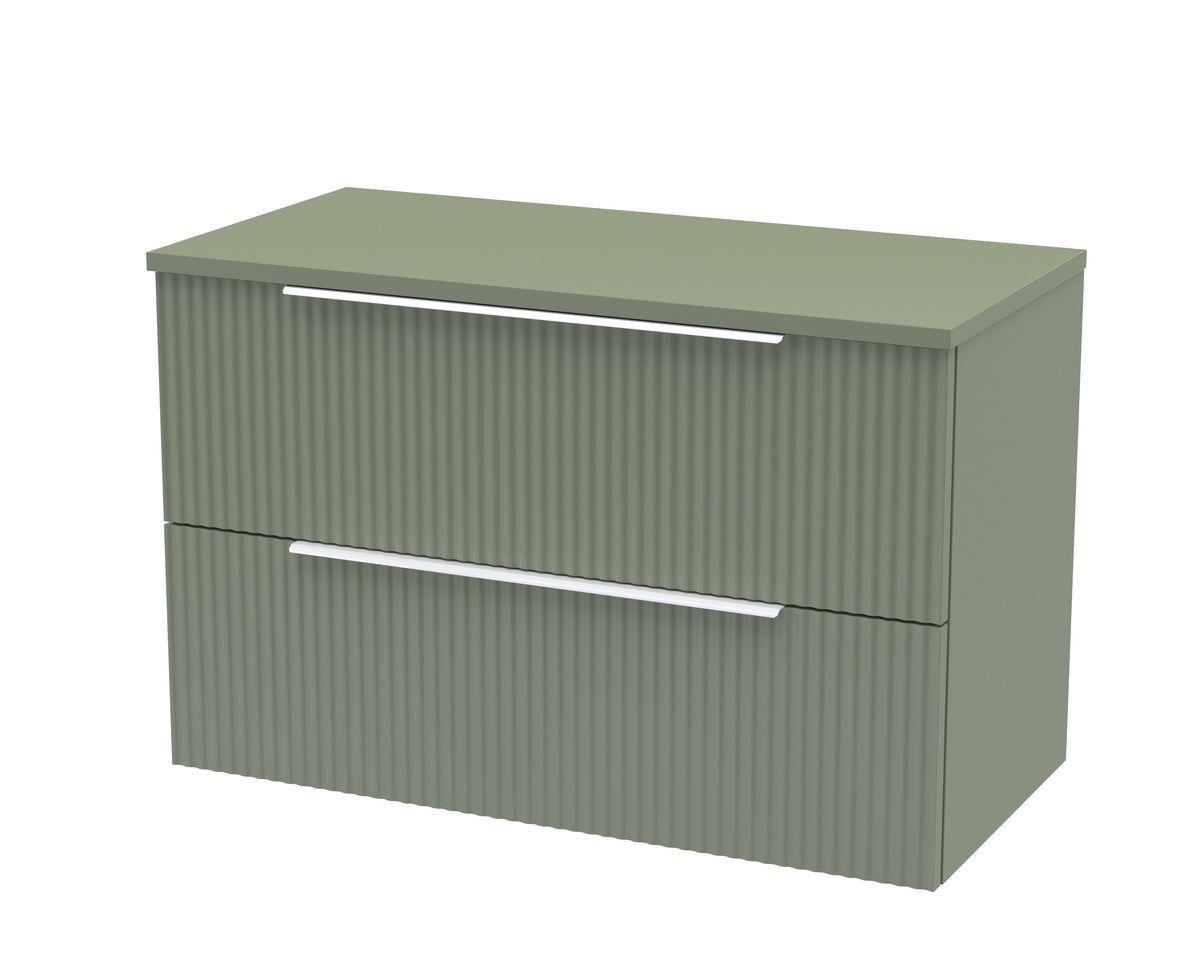 Hudson Reed Fluted 800mm 2 Drawer Wall Hung Vanity Unit With Co-ordinating Worktop