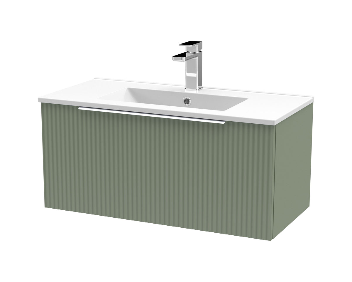 Hudson Reed Fluted 800mm 1 Drawer Wall Hung Vanity Unit With Minimalist Basin