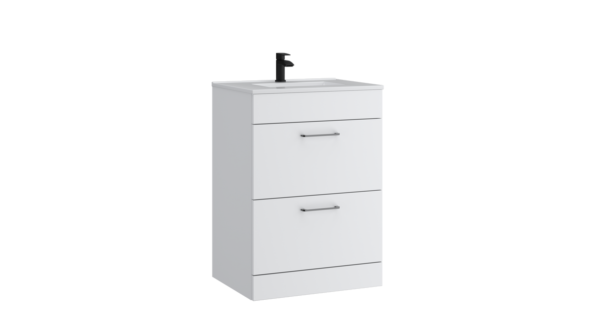 Dove 600mm 2 Drawer Floor Standing Unit Matt White - DOV600FSDR-SW