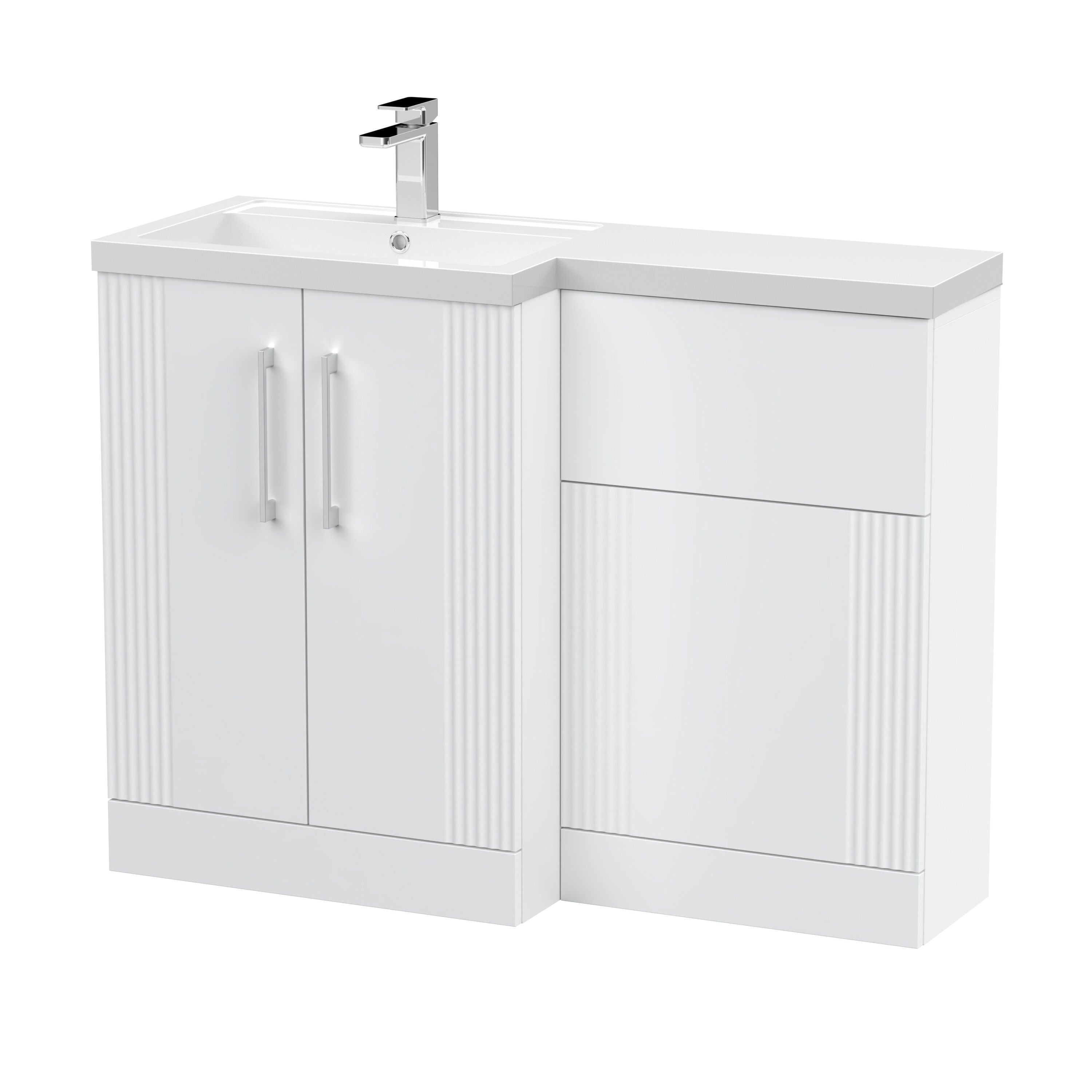 nuie Deco Satin White 1100mm x 390mm Left Hand Combination Unit With Polymarble Basin