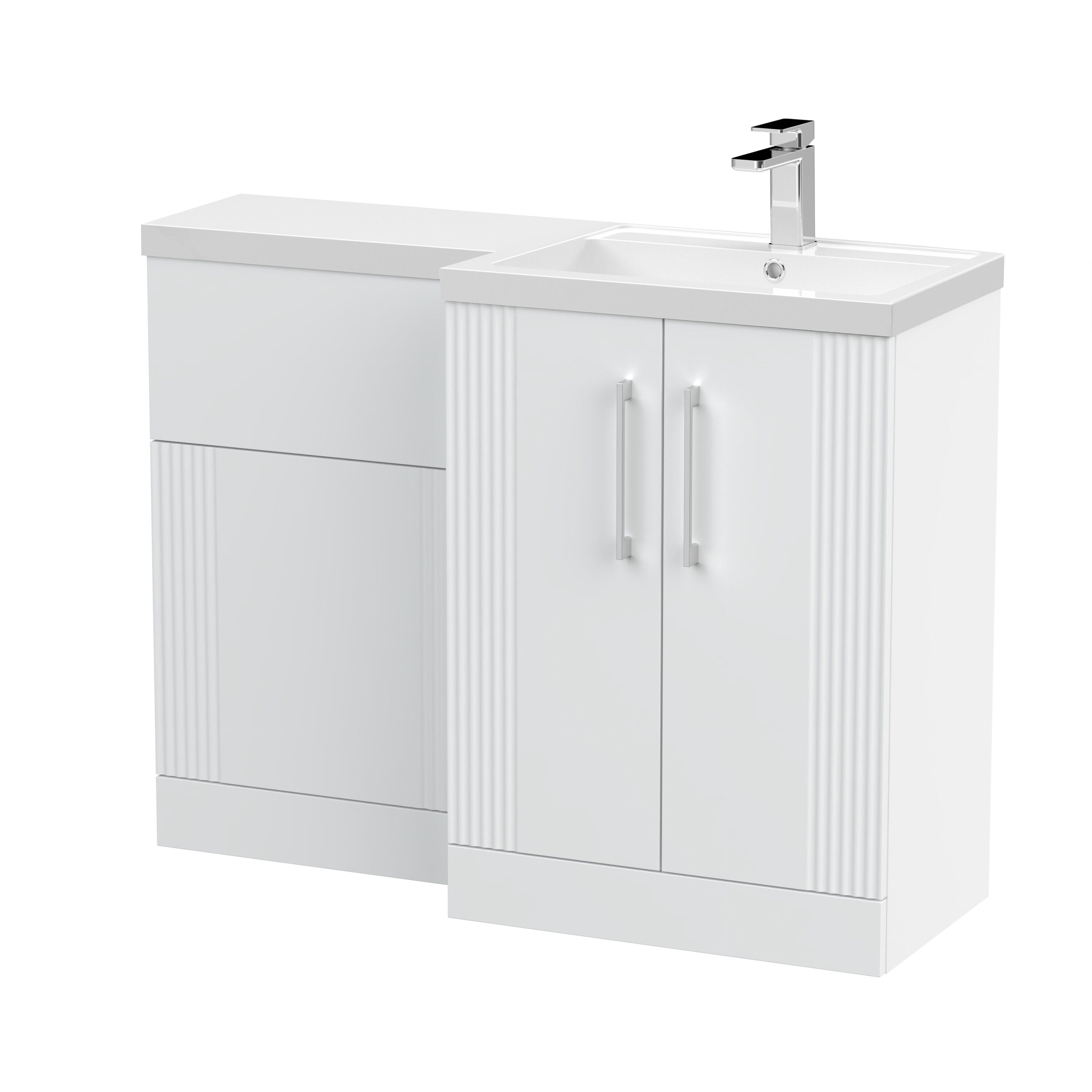 nuie Deco Satin White 1100mm x 390mm Right Hand Combination Unit With Polymarble Basin