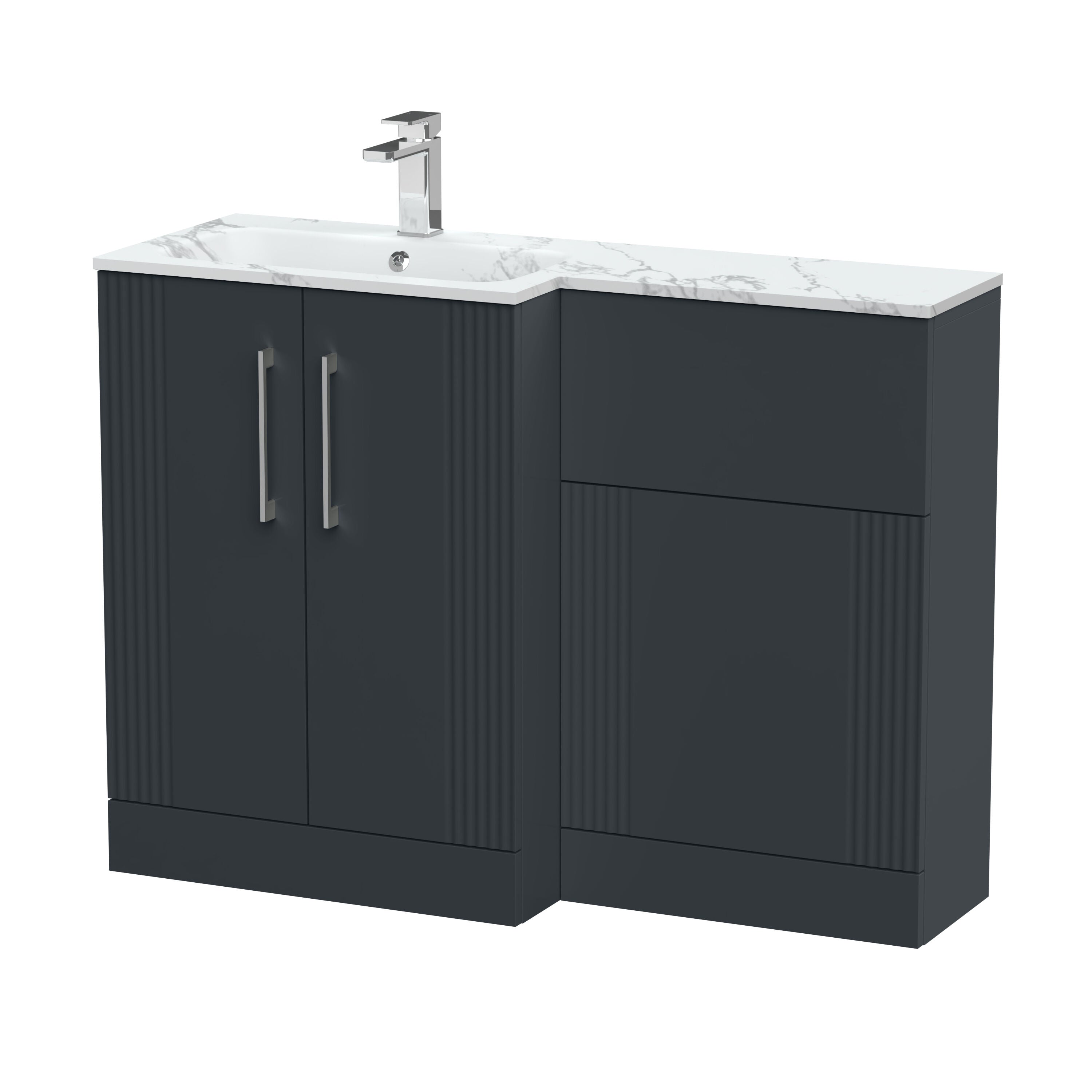 nuie Deco 1100mm Left-Hand 2 Door Soft Black Floor Standing Combination Unit With Stone Basin