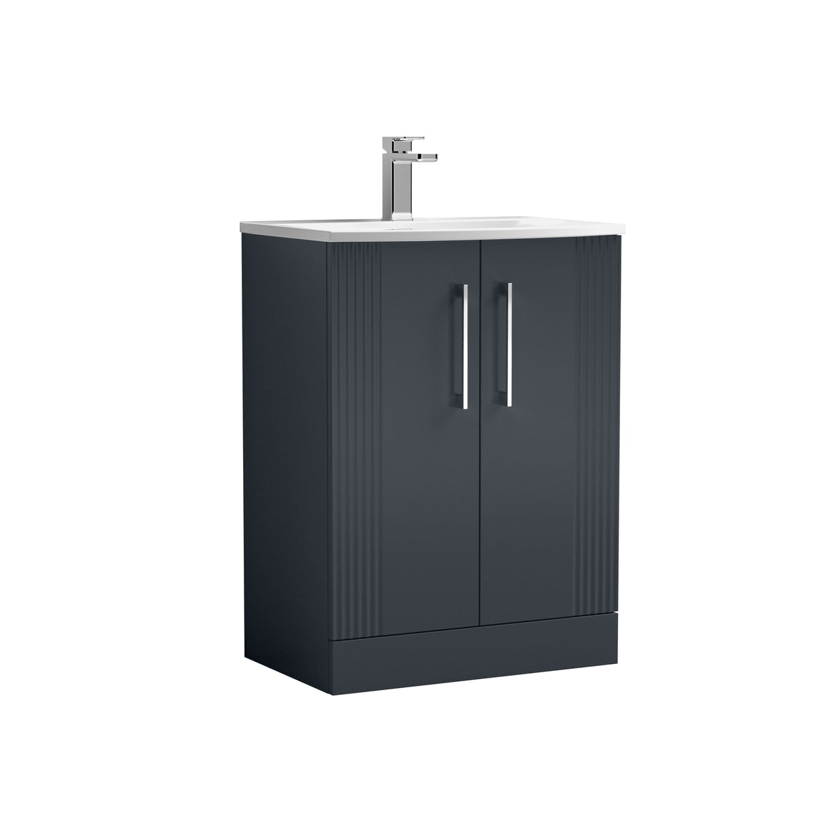 Nuie Deco 600mm 2 Door Floor Standing Vanity Unit With Curved Basin
