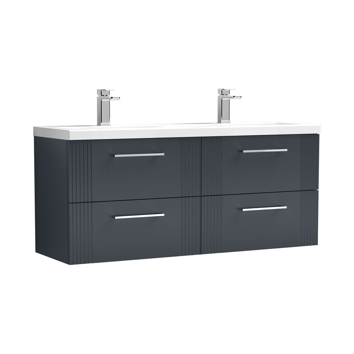 Nuie Deco 1200mm 4 Drawer Wall Hung Vanity Unit With 2 Tap Hole Ceramic Basin