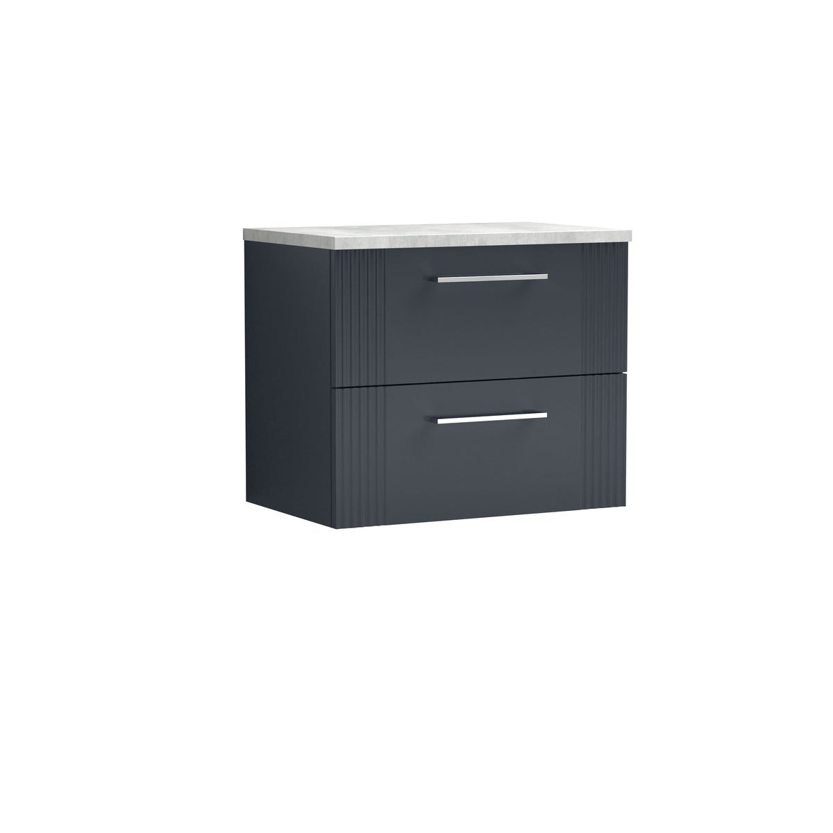 Nuie 600mm Part Fluted 2 Drawer Wall Hung Vanity With Bellato Grey Worktop
