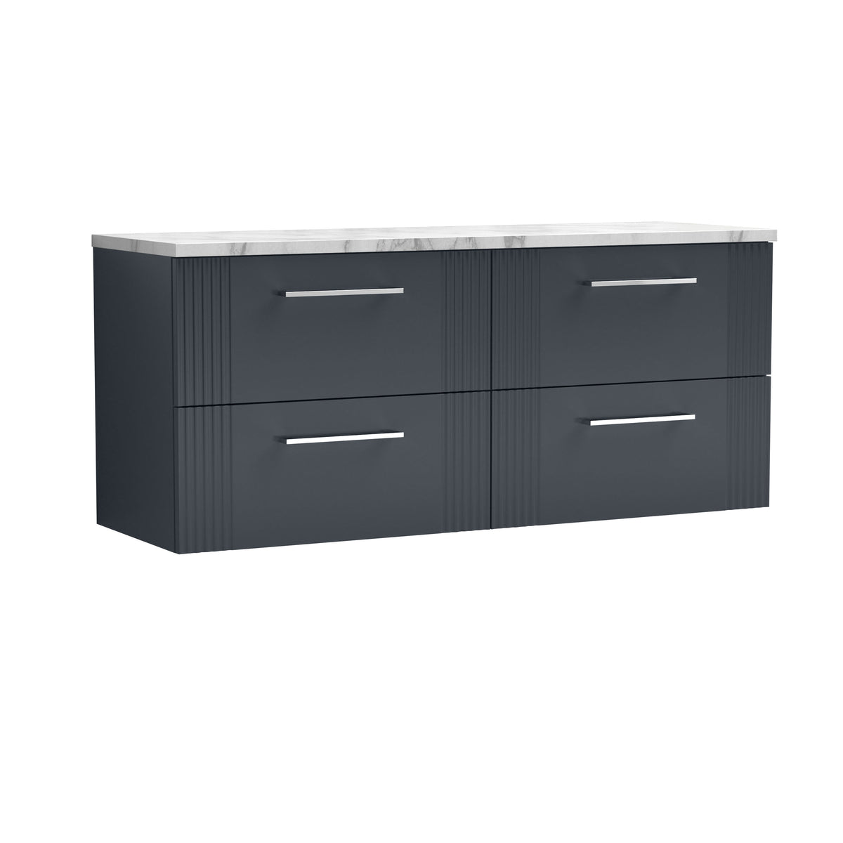 Nuie 1215mm 4 Drawer Wall Hung Vanity With Carrara Laminate Worktop