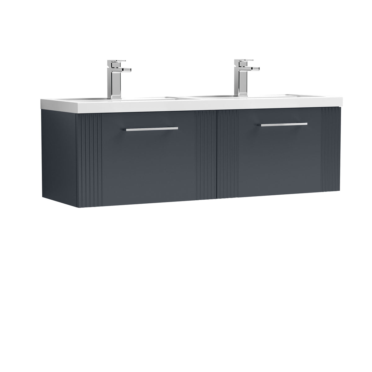 Nuie Deco 1200mm 2 Drawer Wall Hung Vanity Unit With 2 Tap Hole Polymarble basin