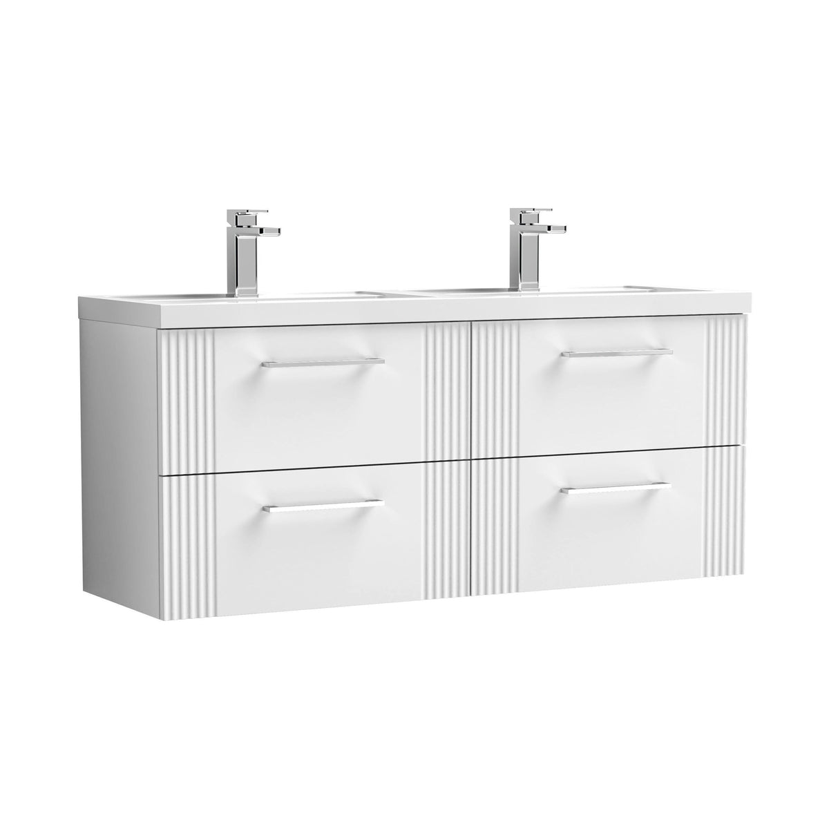 Nuie Deco 1200mm 4 Drawer Wall Hung Vanity Unit With 2 Tap Hole Polymarble basin