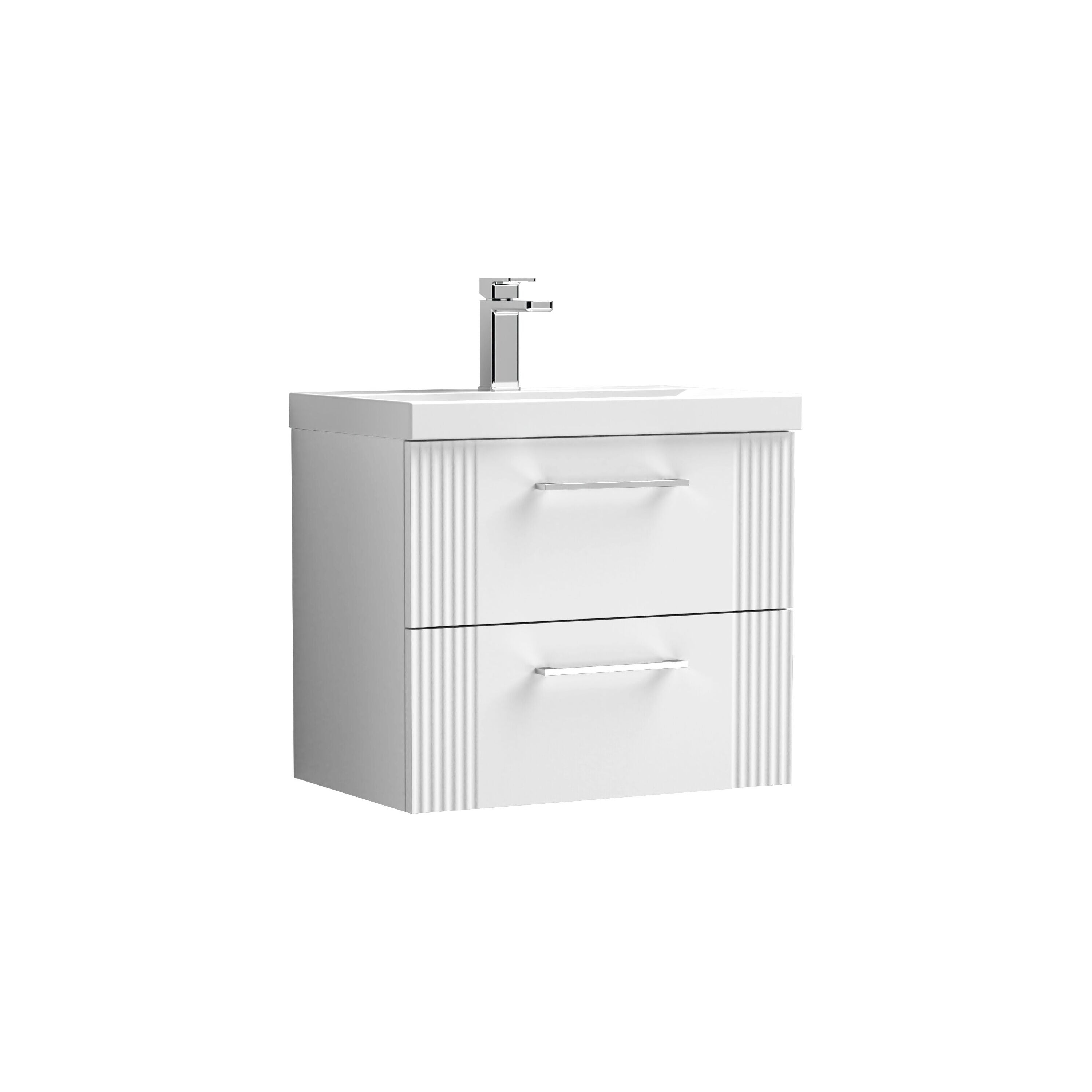 nuie Deco 600mm Satin White 2 Drawer Wall Hung Vanity Unit With Thin Edge Basin