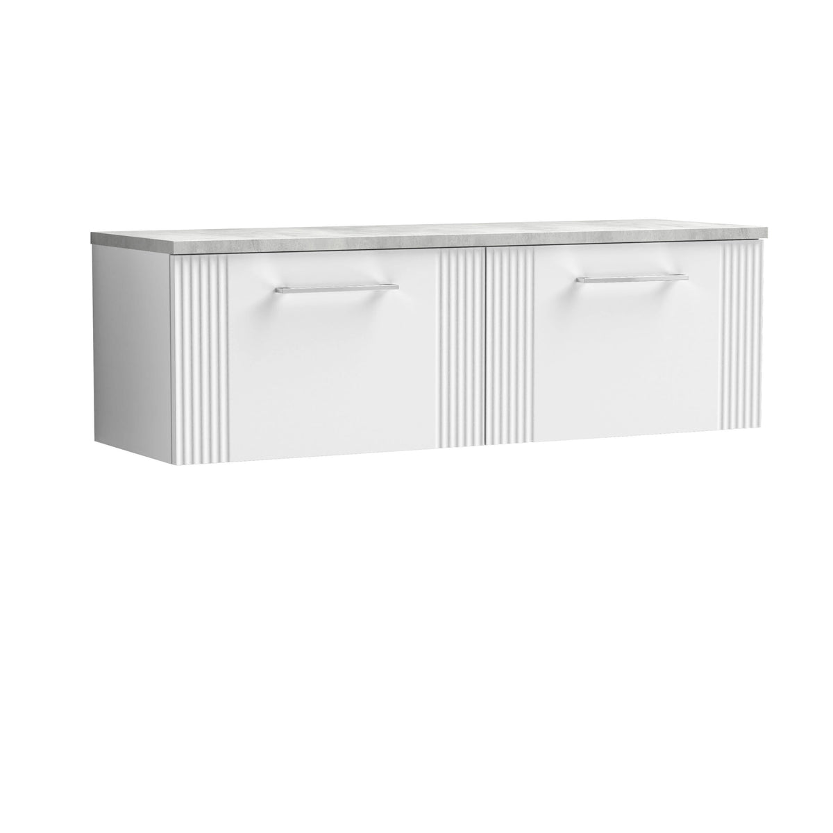 Nuie 1200mm Part Fluted 2 Drawer Wall Hung Vanity Unit With Bellato Grey Worktop