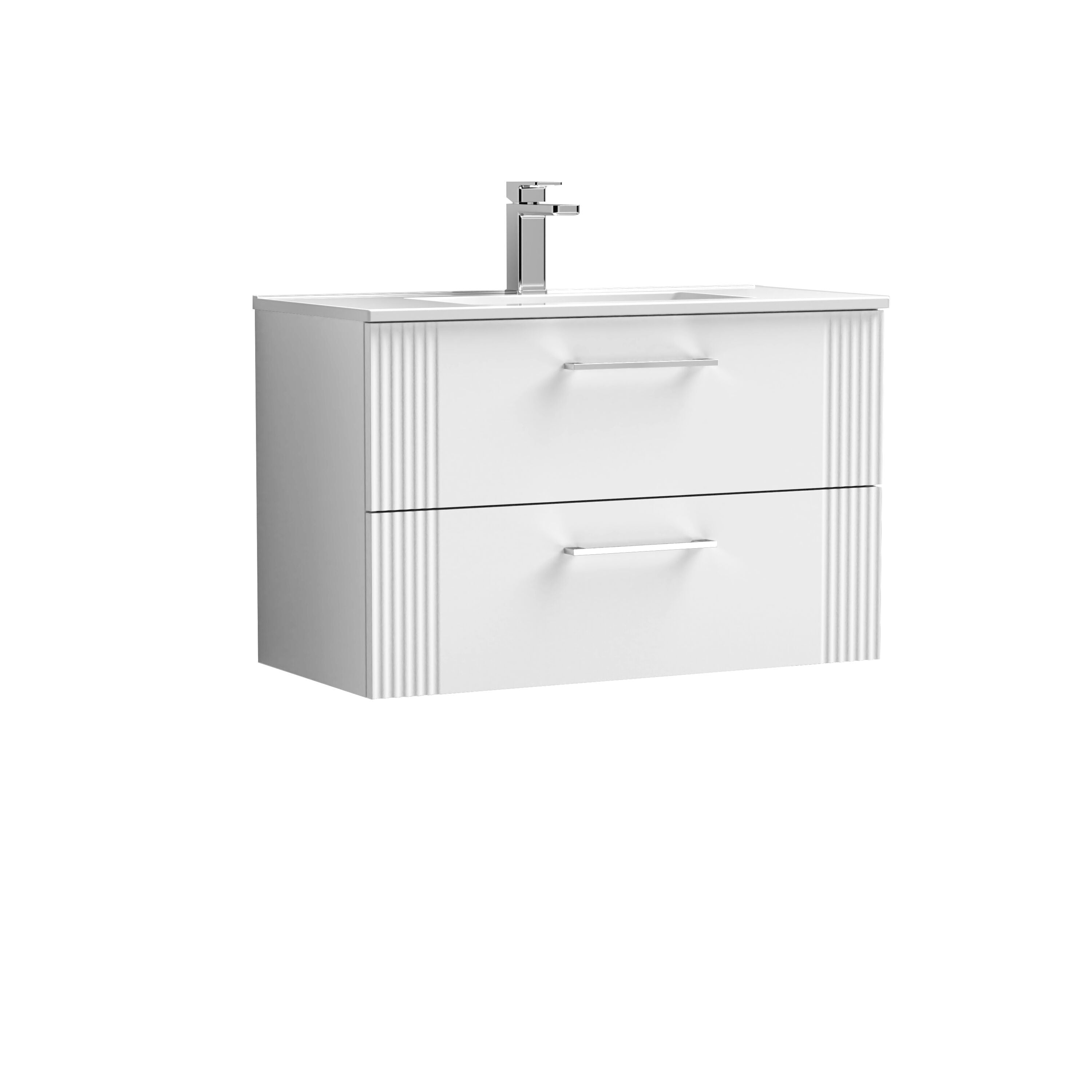 nuie Deco 800mm Satin White 2 Drawer Wall Hung Vanity Unit With Minimalist Basin