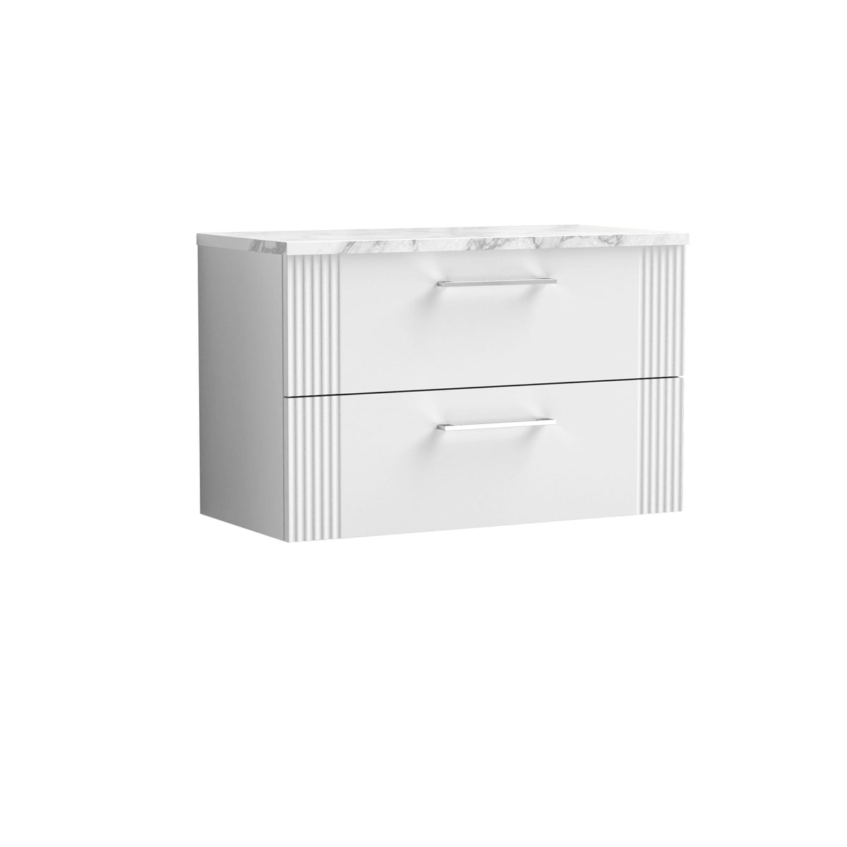 Nuie 800mm 2 Drawer Wall Hung Vanity Unit With Carrara Laminate Worktop