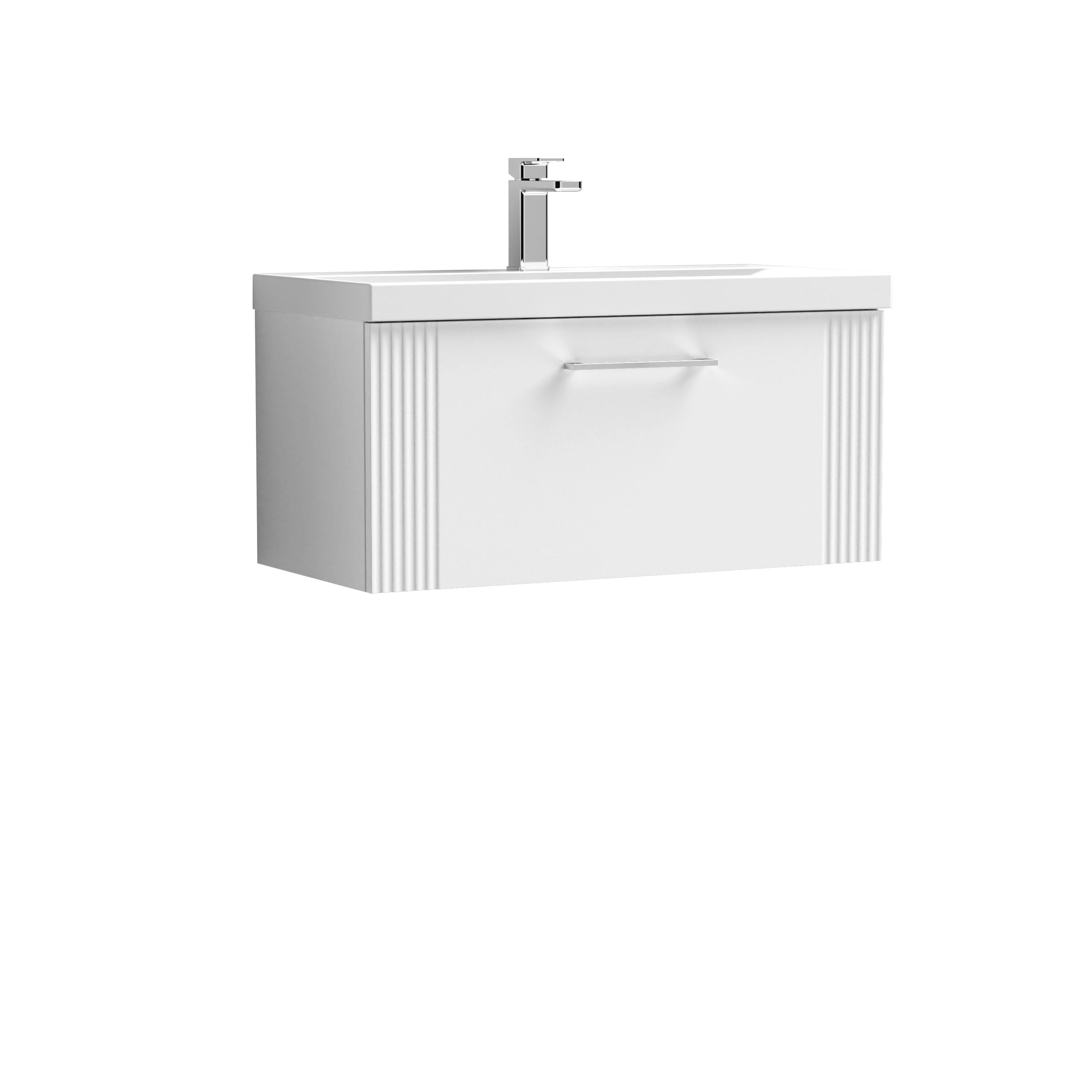 nuie Deco 800mm Satin White 1 Drawer Wall Hung Vanity Unit With Thin Edge Basin
