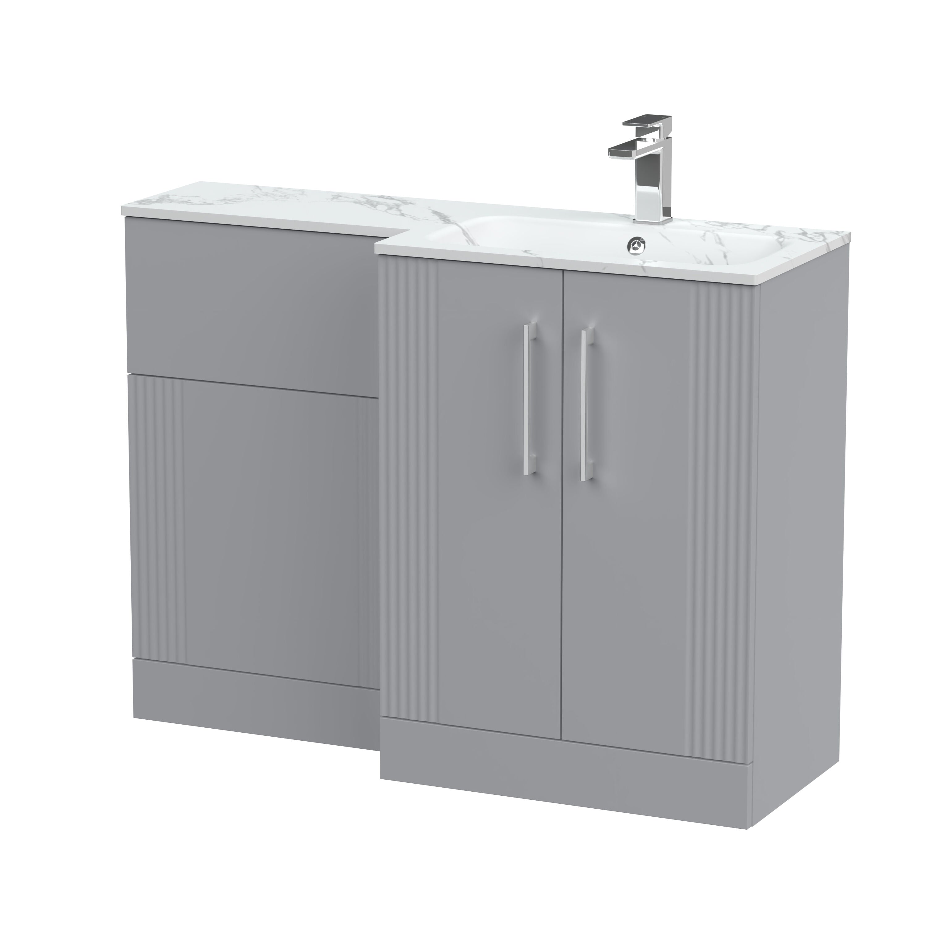 nuie Deco 1100mm Right-Hand 2 Door Satin Grey Floor Standing Combination Unit With Stone Basin