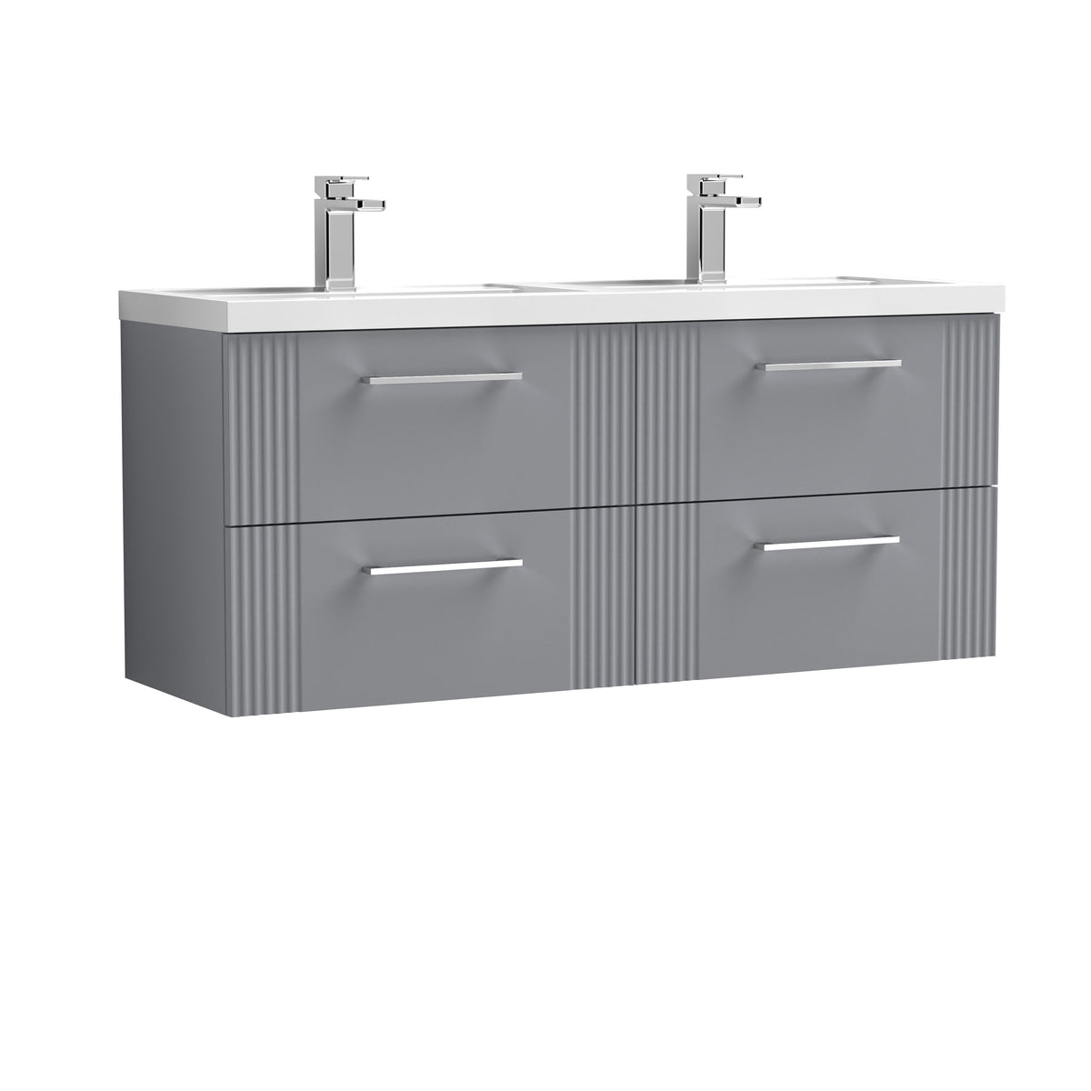 Nuie Deco 1200mm 4 Drawer Wall Hung Vanity Unit With 2 Tap Hole Polymarble basin