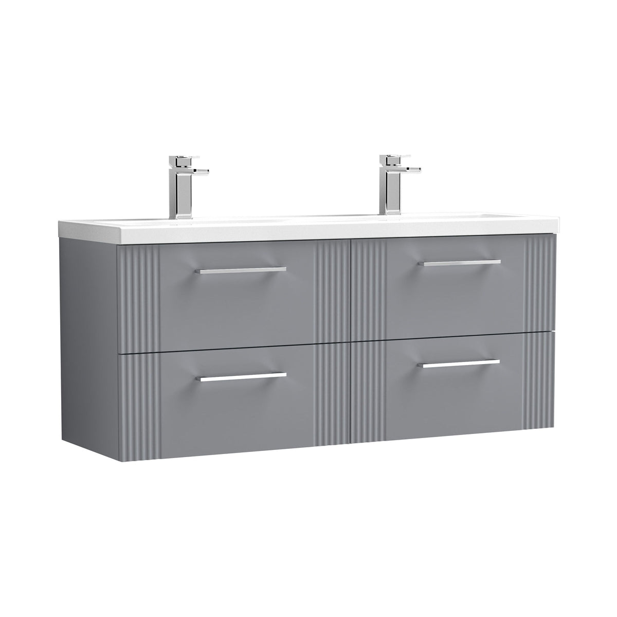 Nuie Deco 1200mm 4 Drawer Wall Hung Vanity Unit With 2 Tap Hole Ceramic Basin