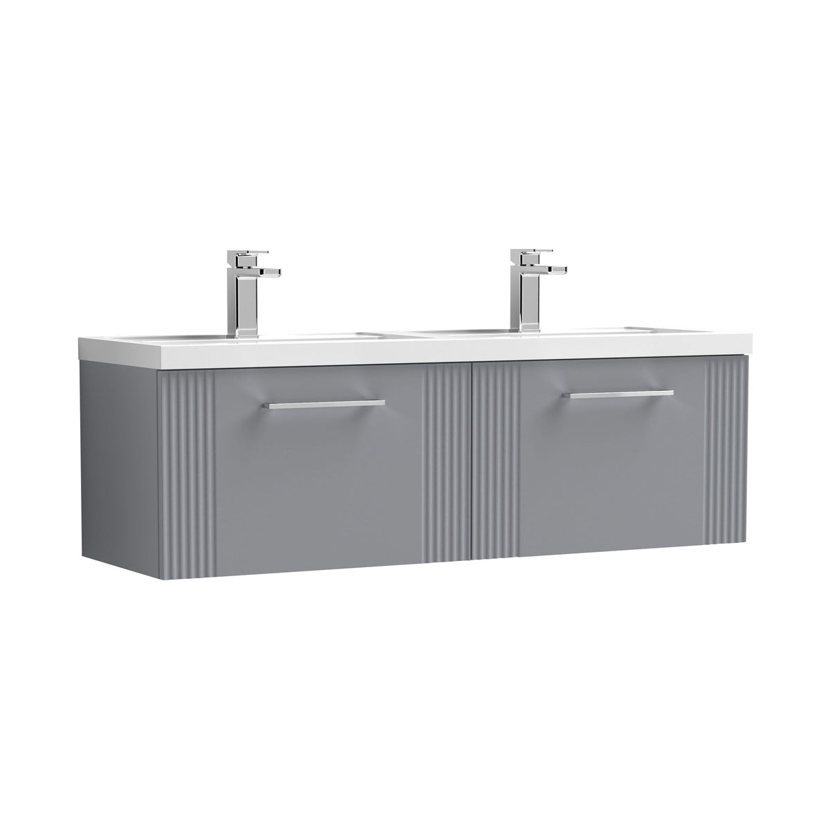 Nuie Deco 1200mm 2 Drawer Wall Hung Vanity Unit With 2 Tap Hole Polymarble basin