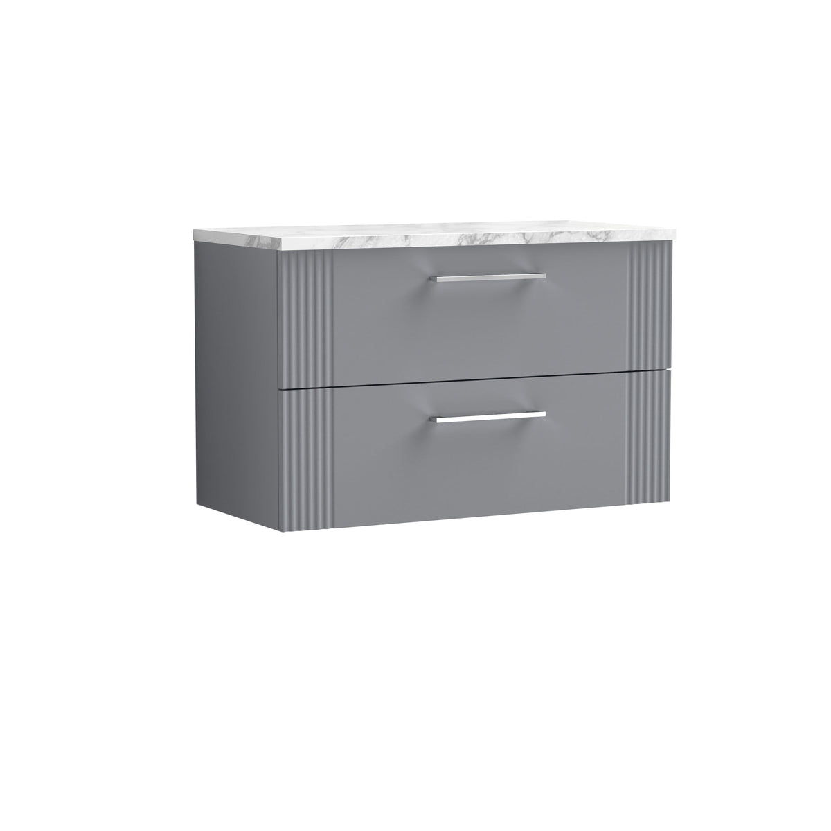 Nuie 800mm Part Fluted 2 Drawer Wall Hung Vanity Unit With Carrara Laminate Worktop