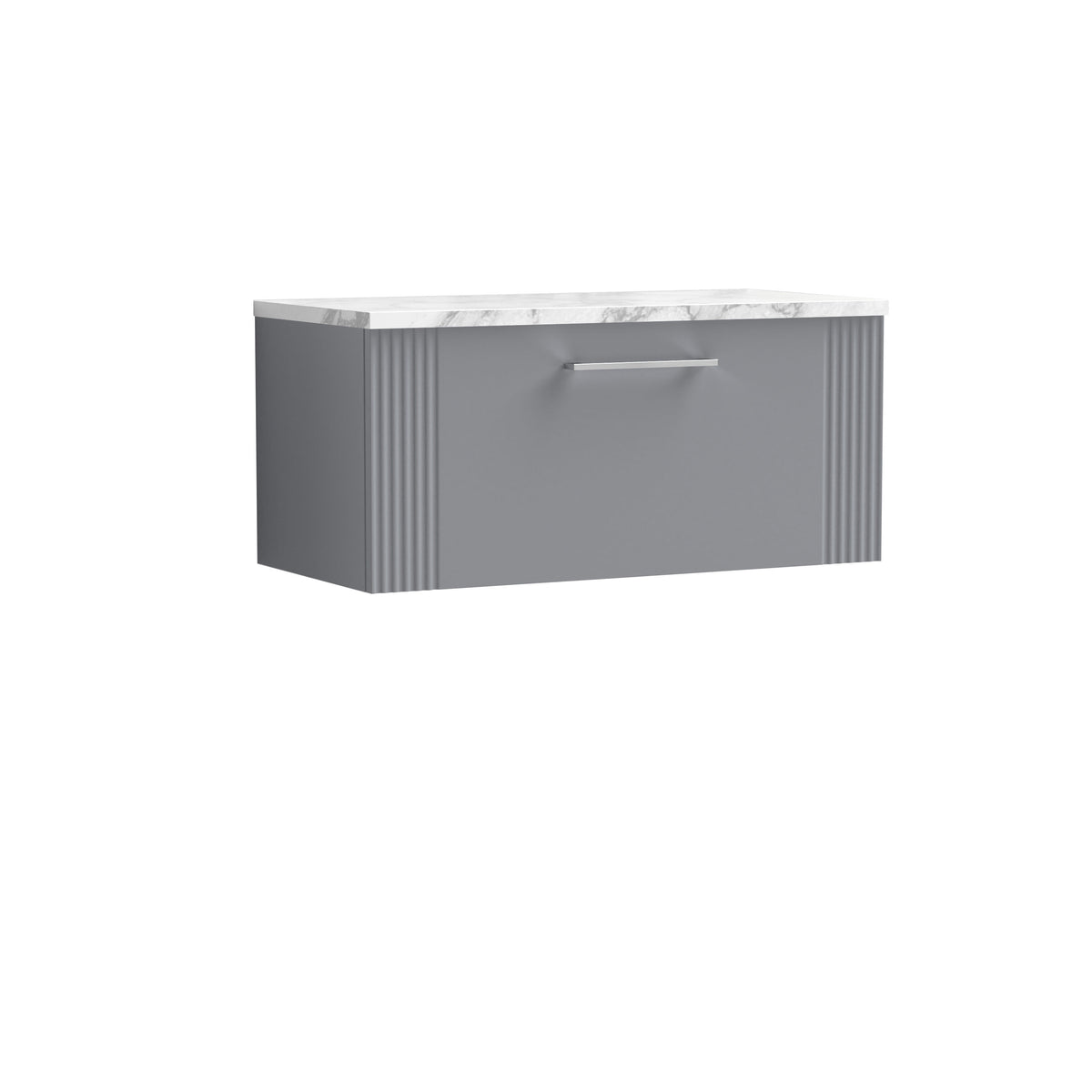 Nuie 800mm Part Fluted 1 Drawer Wall Hung Vanity Unit With Carrara Laminate Worktop